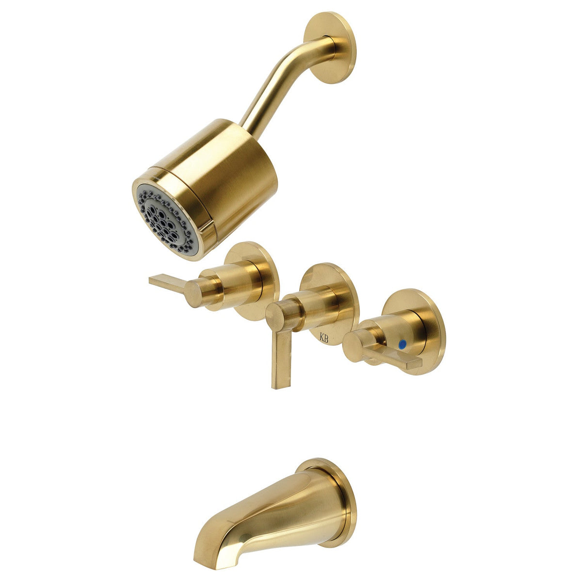 NuvoFusion Triple-Handle Tub and Shower Faucet in Brushed Brass