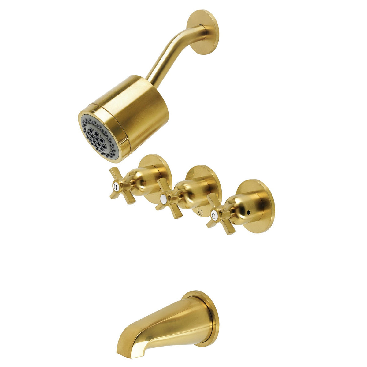 Millennium Triple-Handle Tub and Shower Faucet in Brushed Brass