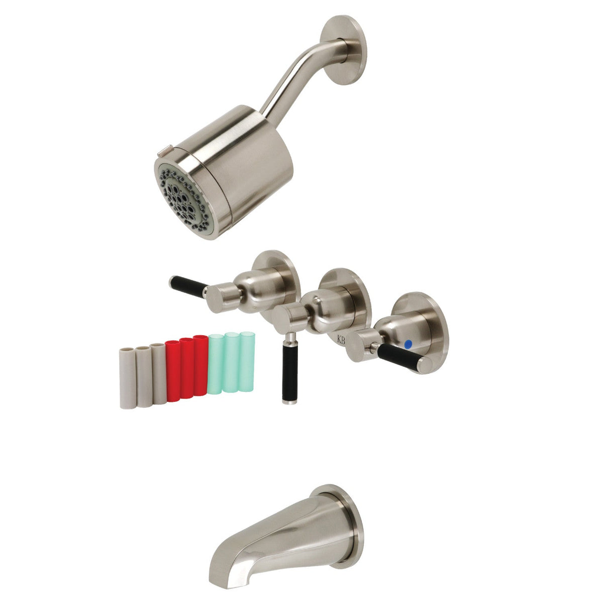 Kaiser Triple-Handle Tub and Shower Faucet in Brushed Nickel