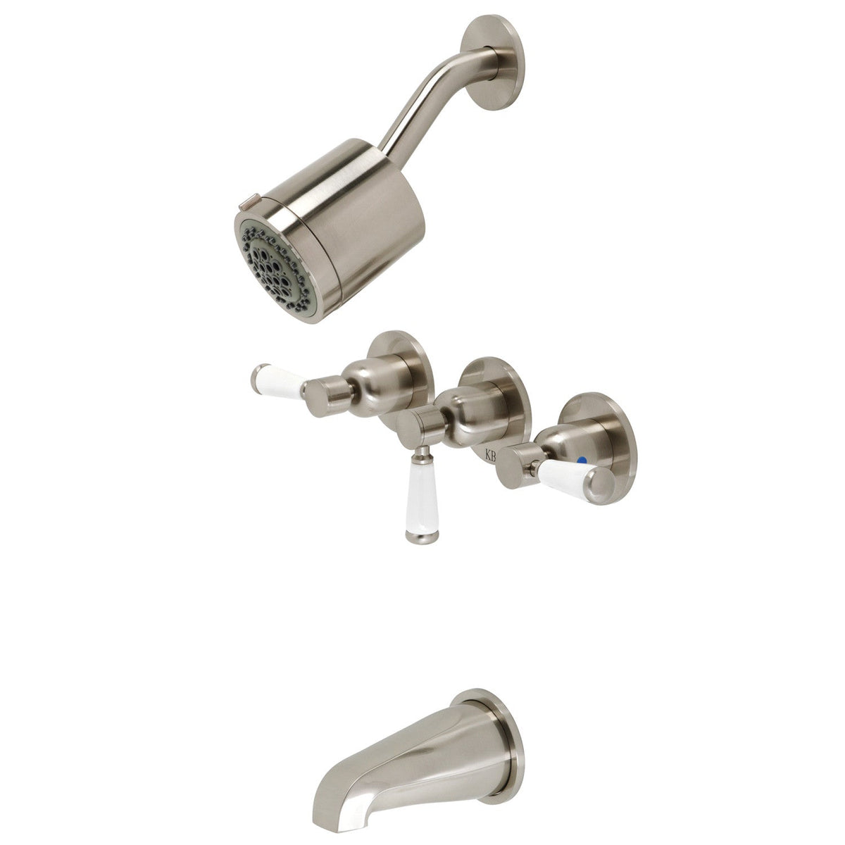 Paris Triple-Handle Tub and Shower Faucet in Brushed Nickel