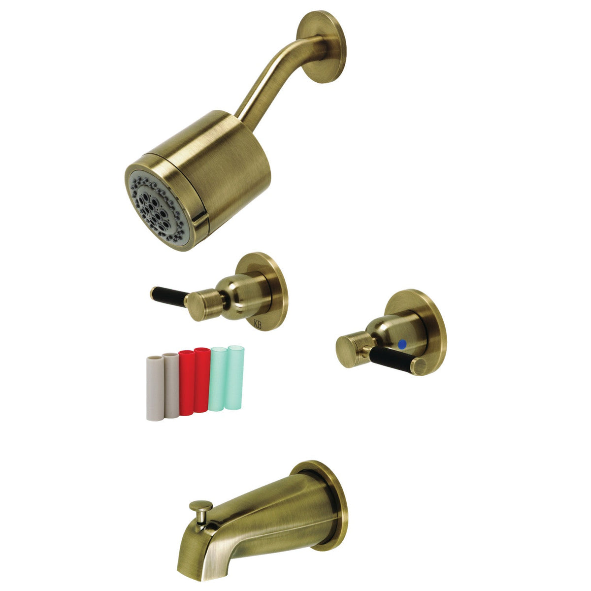 Kaiser Double-Handle Tub and Shower Faucet in Antique Brass