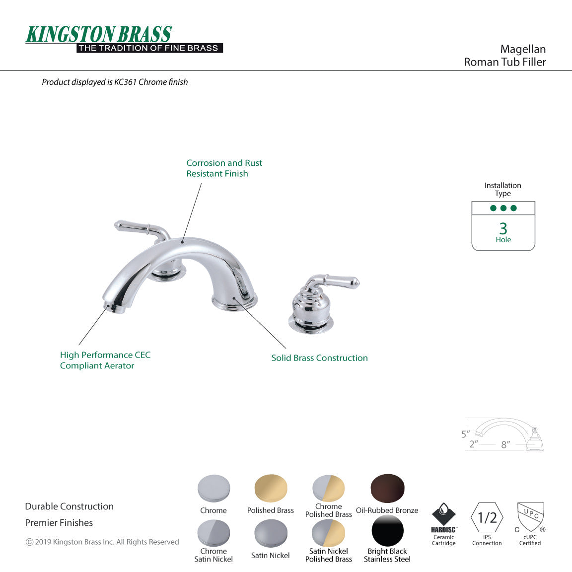 Magellan Two-Handle Deck Mount Roman Tub Faucet in Polished Brass
