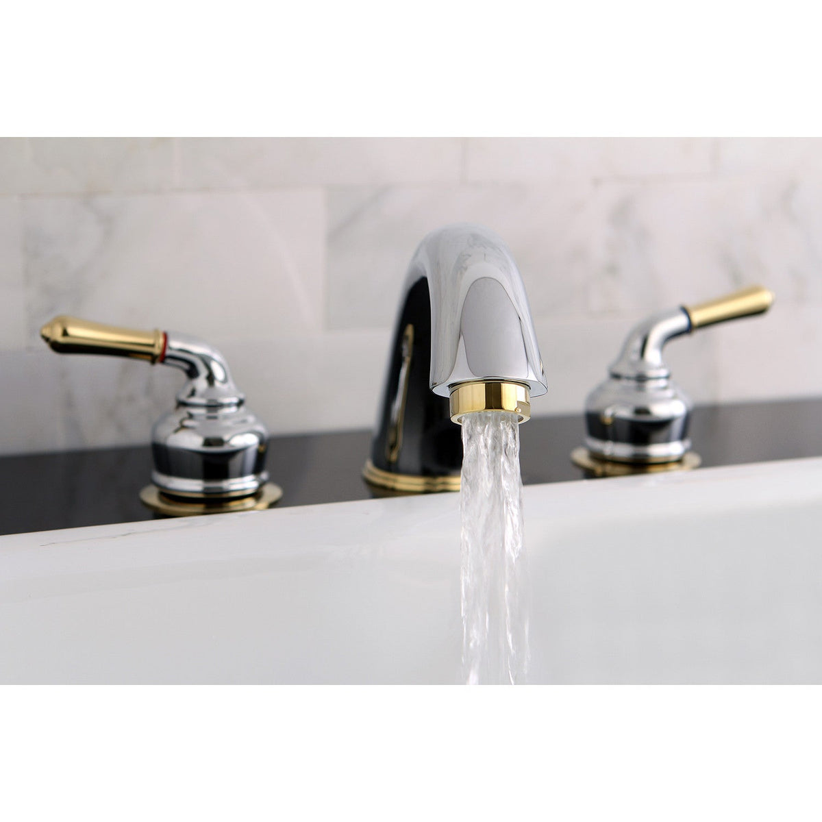 Magellan Two-Handle Deck Mount Roman Tub Faucet in Polished Chrome/Polished Brass