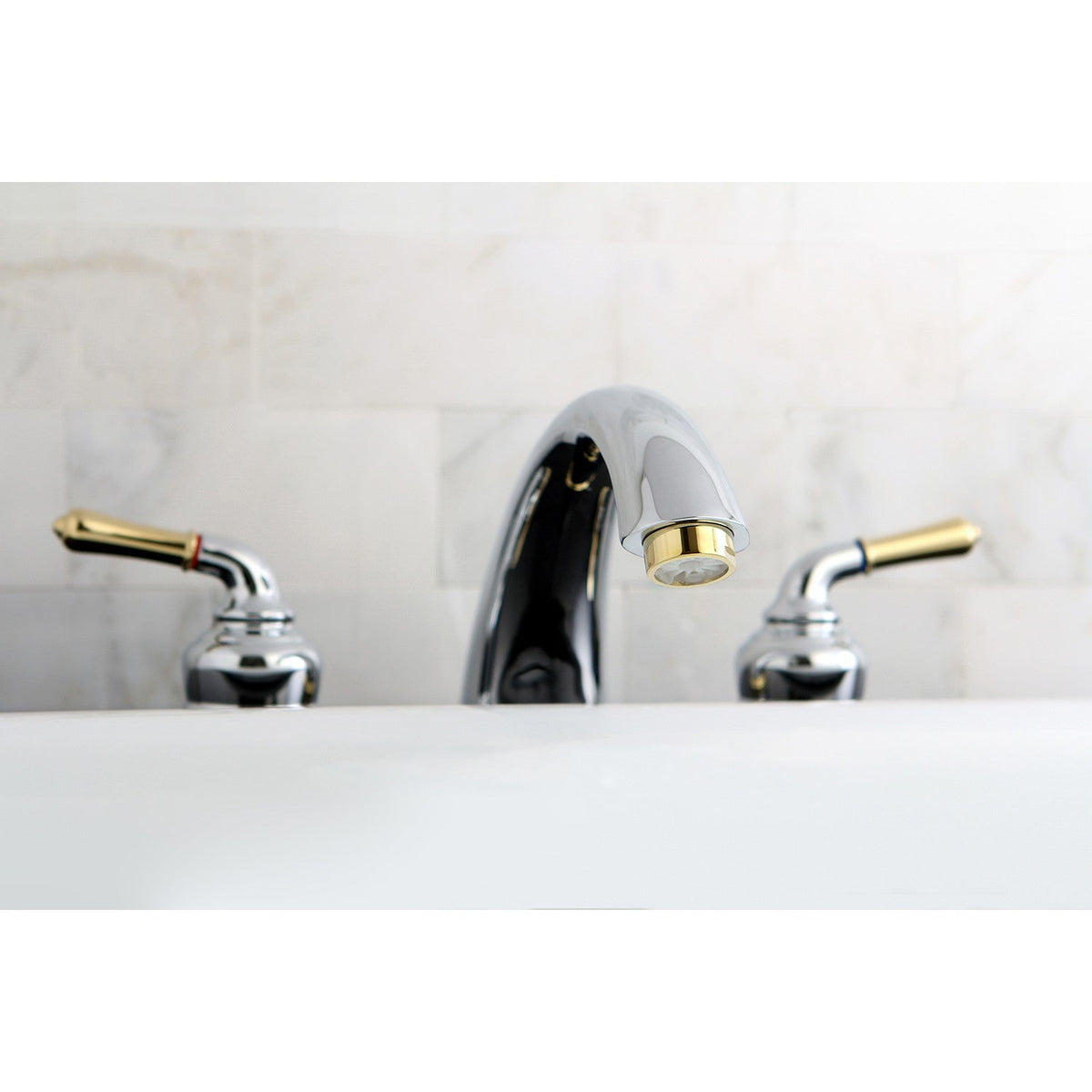 Magellan Two-Handle Deck Mount Roman Tub Faucet in Polished Chrome/Polished Brass
