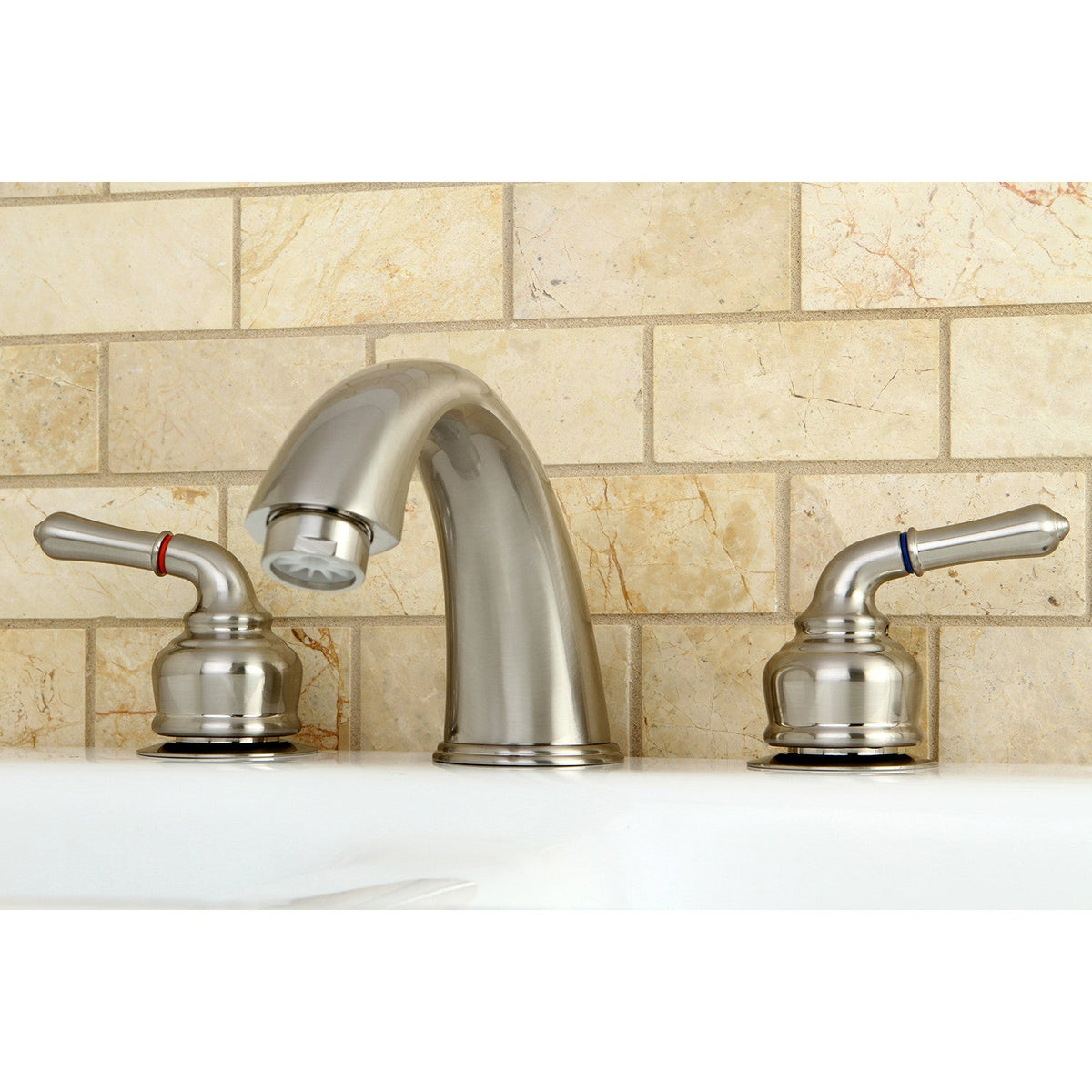 Magellan Two-Handle Deck Mount Roman Tub Faucet in Brushed Nickel