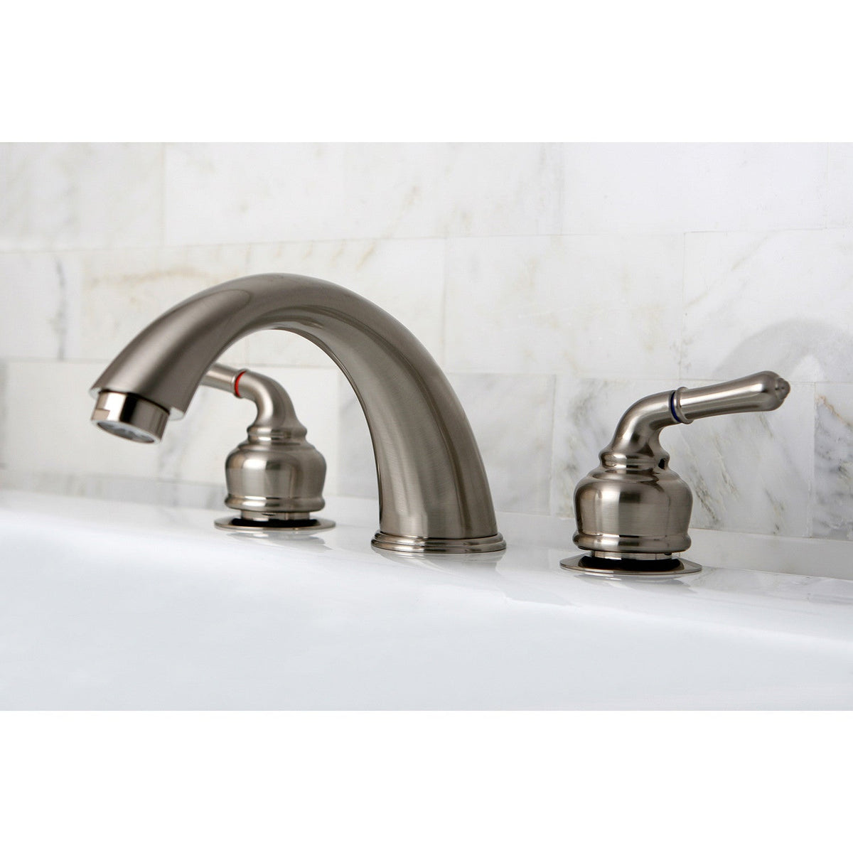 Magellan Two-Handle Deck Mount Roman Tub Faucet in Brushed Nickel