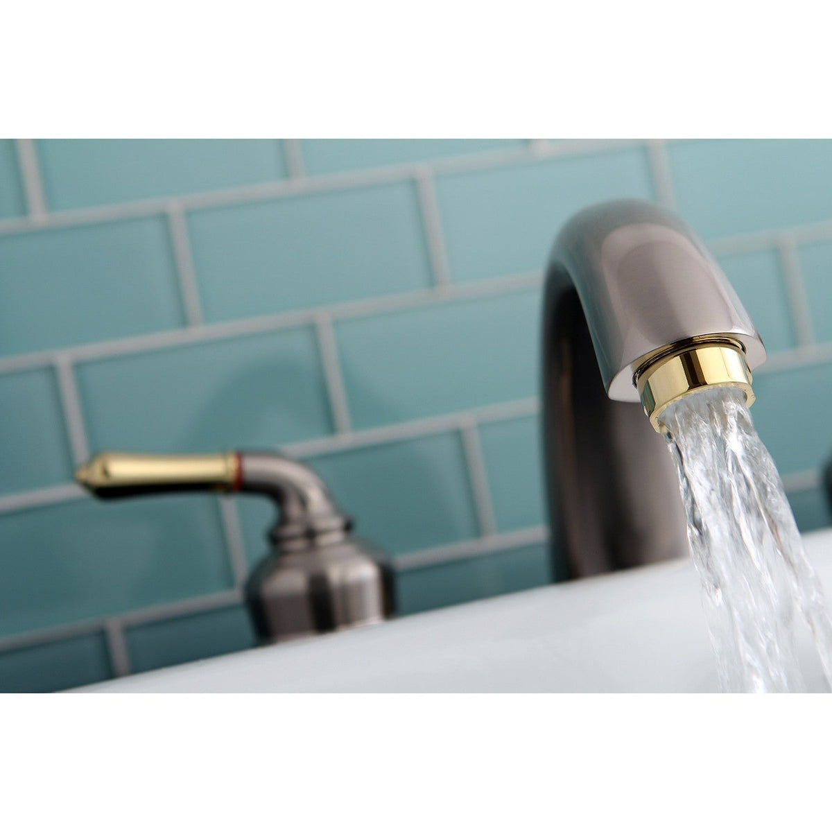 Magellan Two-Handle Deck Mount Roman Tub Faucet in Brushed Nickel/Polished Brass