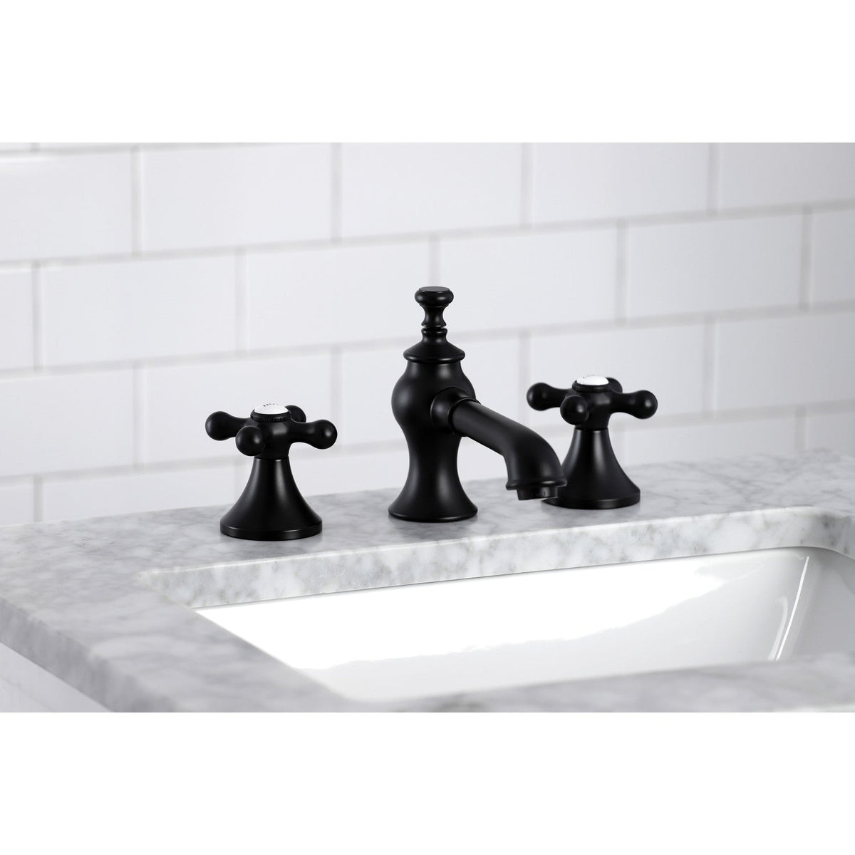 Vintage Widespread Bathroom Faucet with Brass Pop-Up in Matte Black
