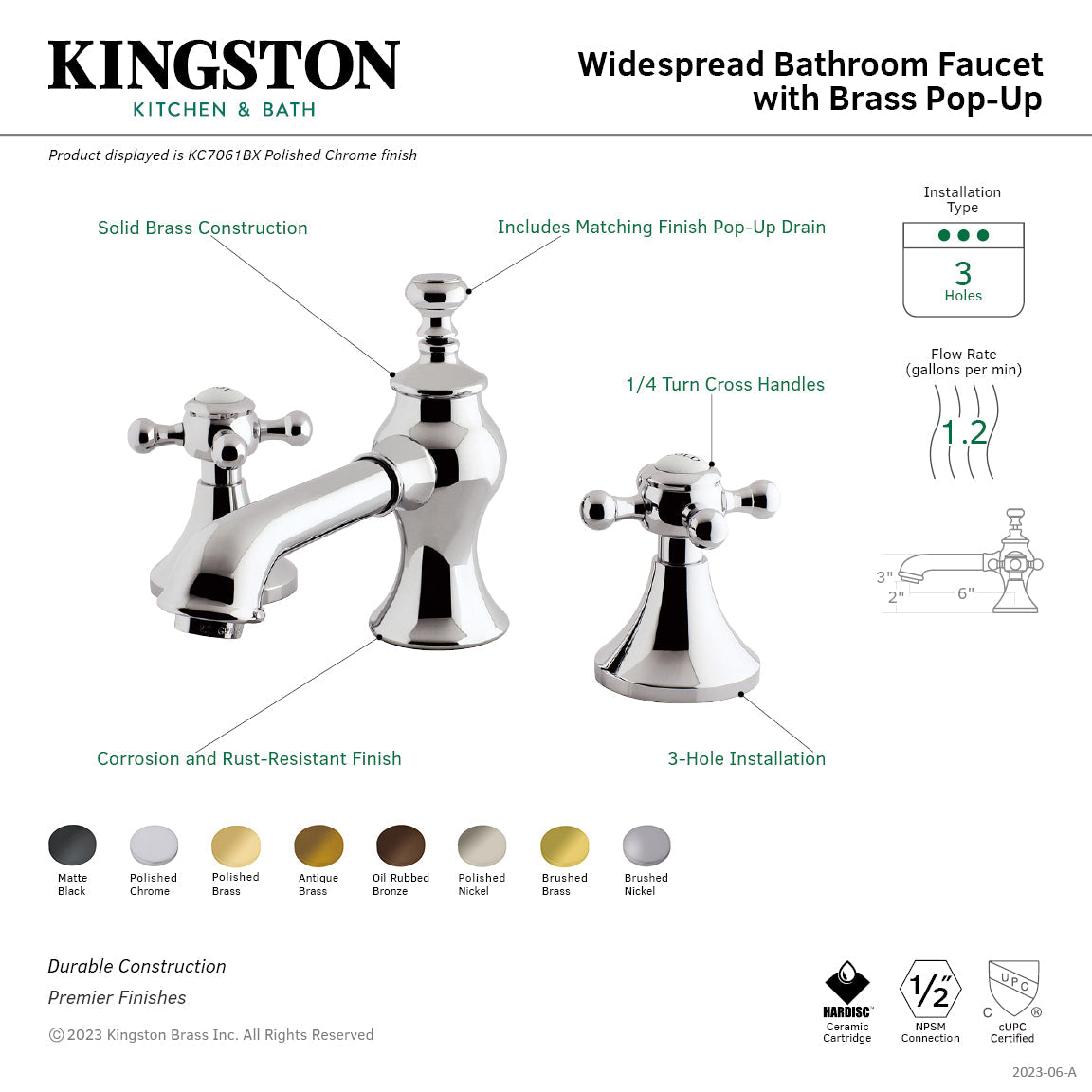English Country Widespread Bathroom Faucet with Brass Pop-Up in Matte Black