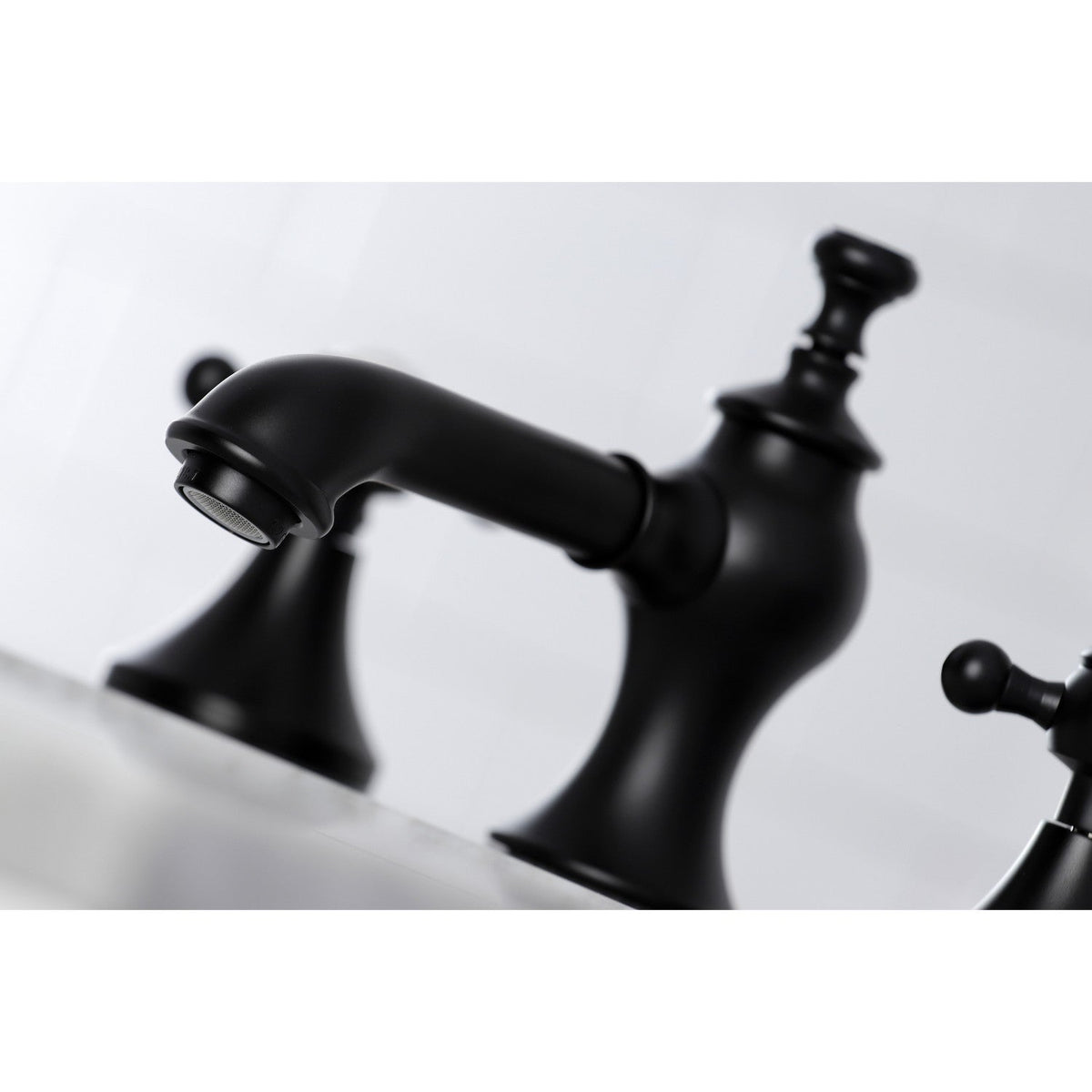 English Country Widespread Bathroom Faucet with Brass Pop-Up in Matte Black