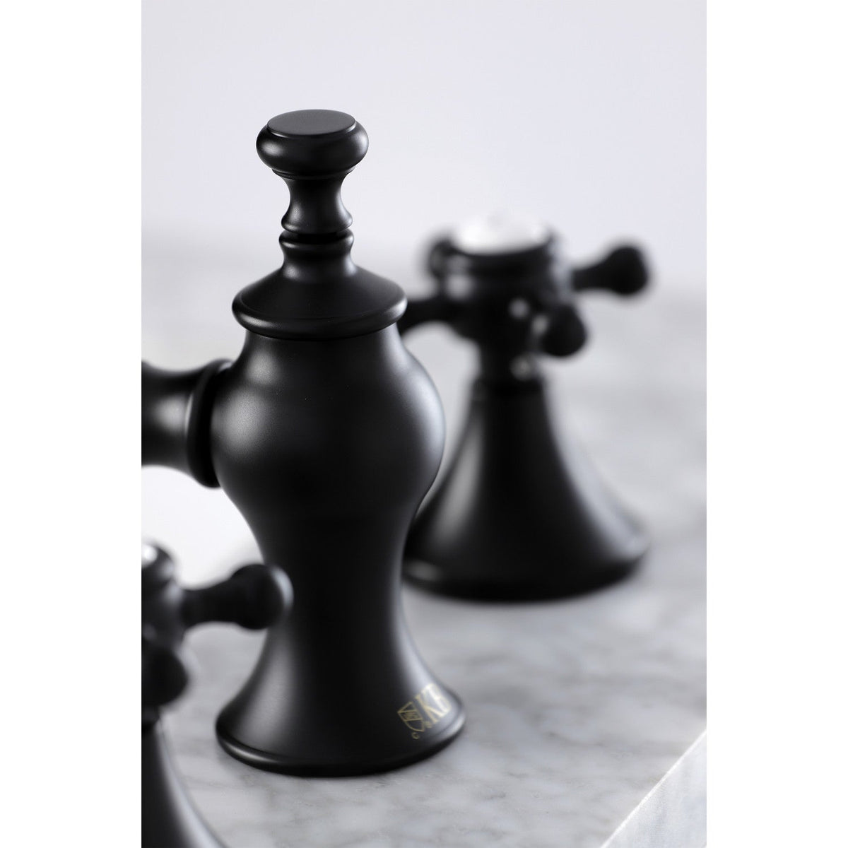 English Country Widespread Bathroom Faucet with Brass Pop-Up in Matte Black