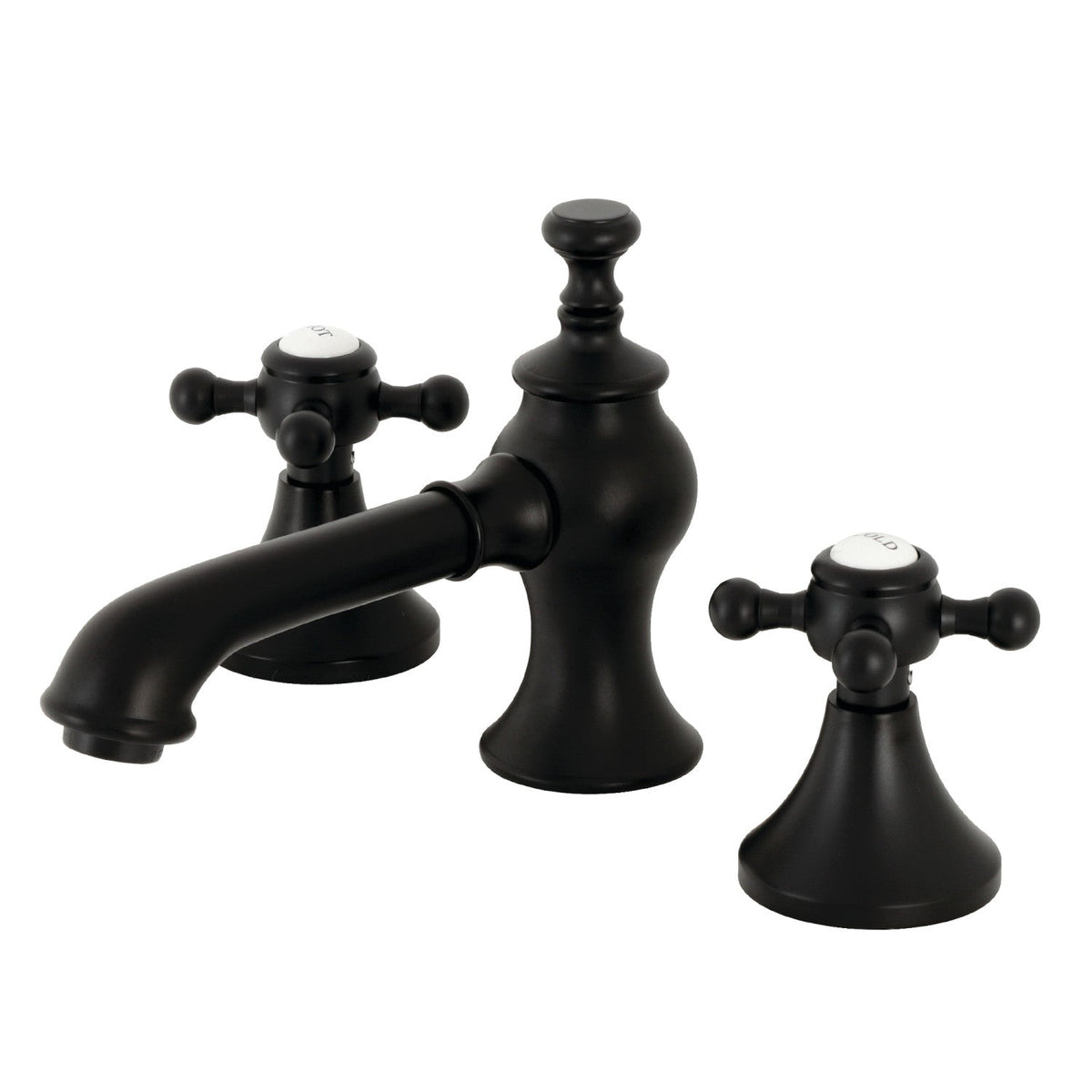 English Country Widespread Bathroom Faucet with Brass Pop-Up in Matte Black