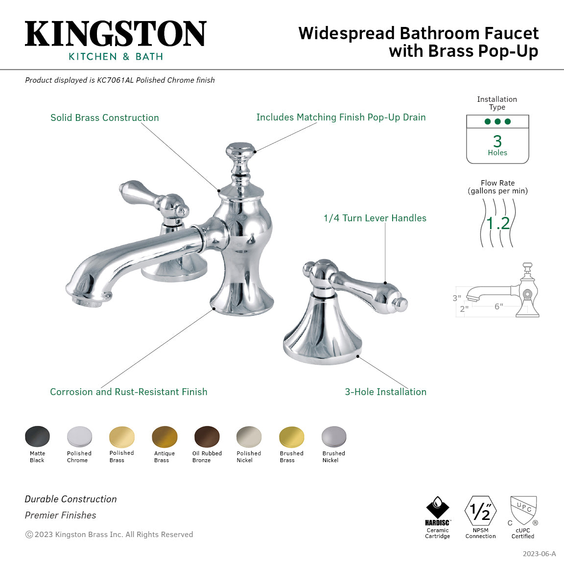 Vintage Widespread Bathroom Faucet with Brass Pop-Up in Polished Chrome