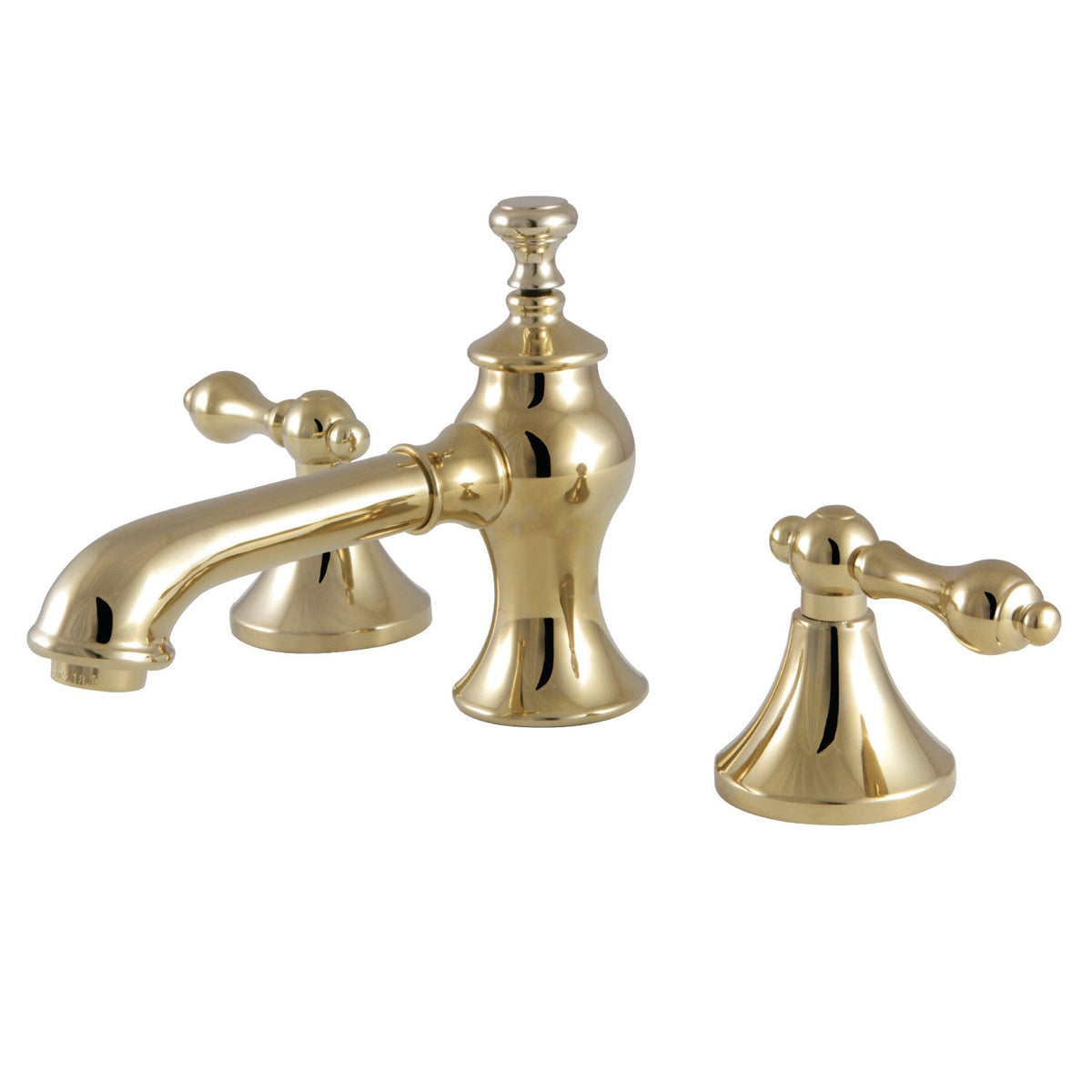 Vintage Widespread Bathroom Faucet with Brass Pop-Up in Polished Brass