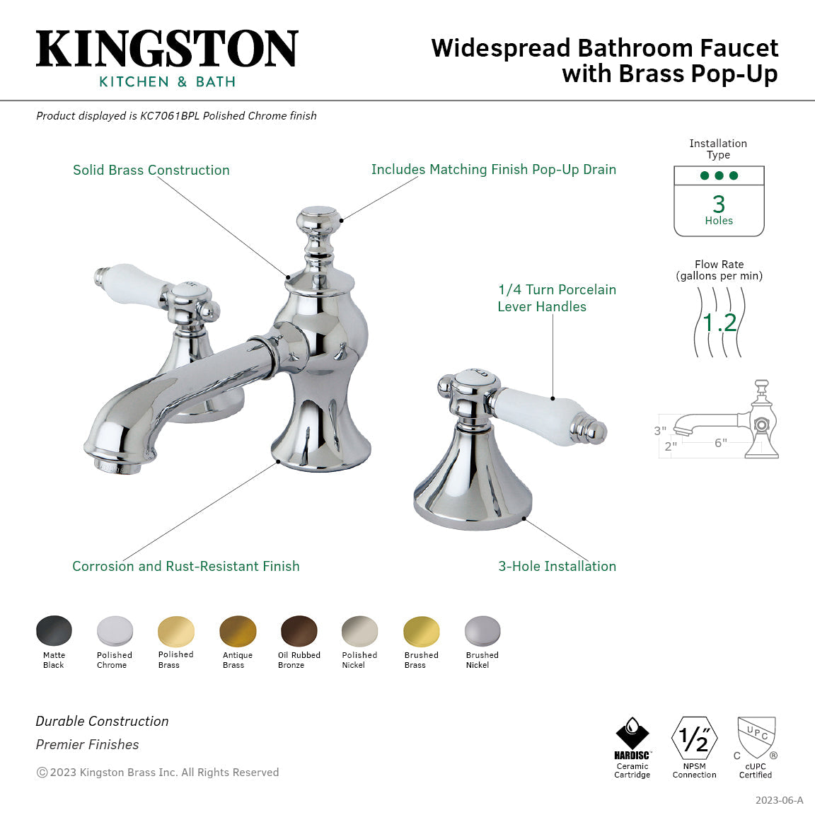 Bel-Air Widespread Bathroom Faucet with Brass Pop-Up in Polished Brass