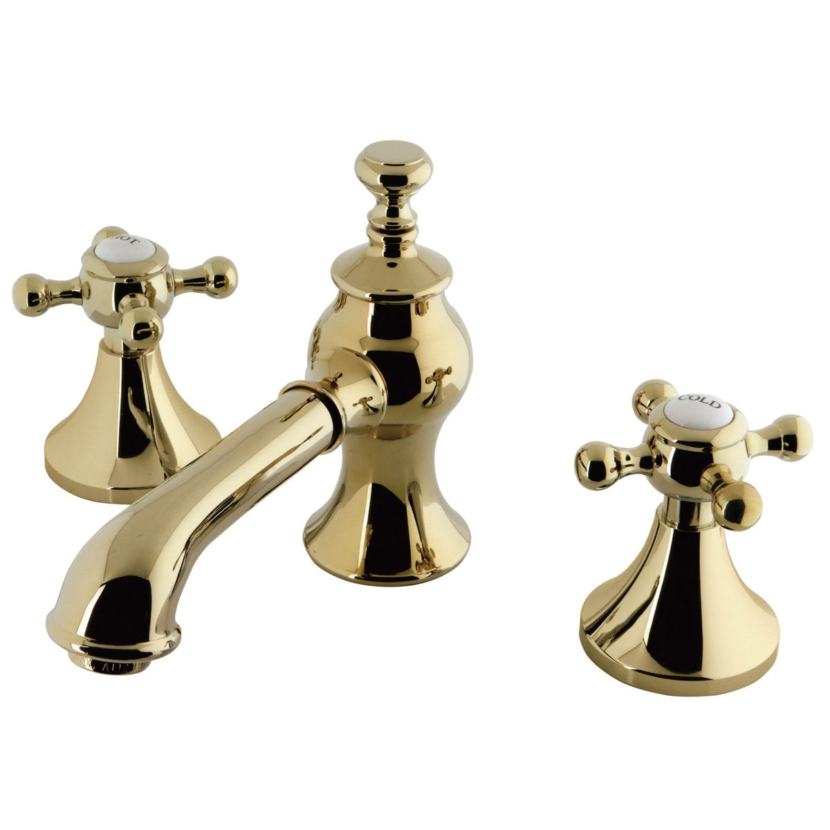 English Country Widespread Bathroom Faucet with Brass Pop-Up in Polished Brass
