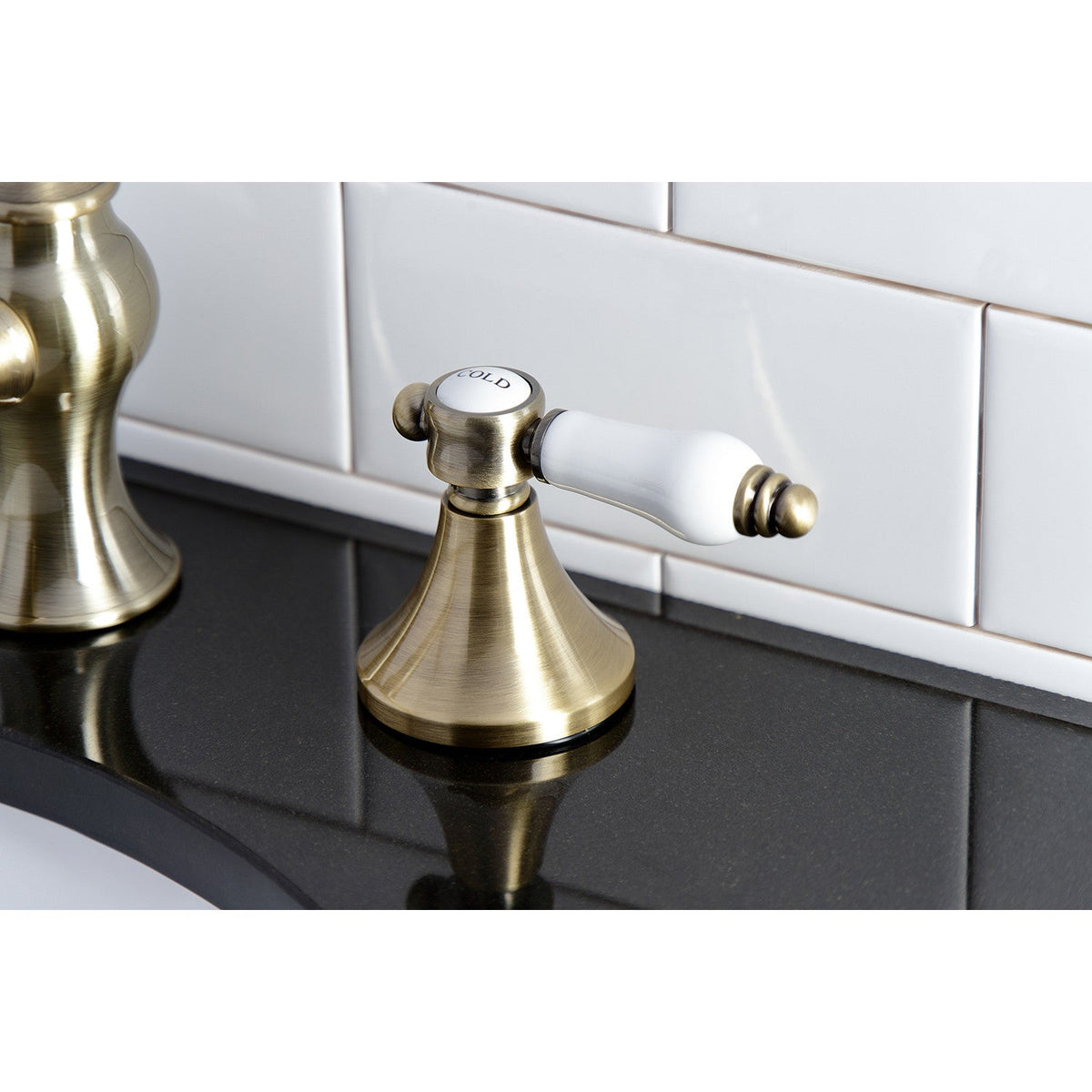 Bel-Air Widespread Bathroom Faucet with Brass Pop-Up in Antique Brass