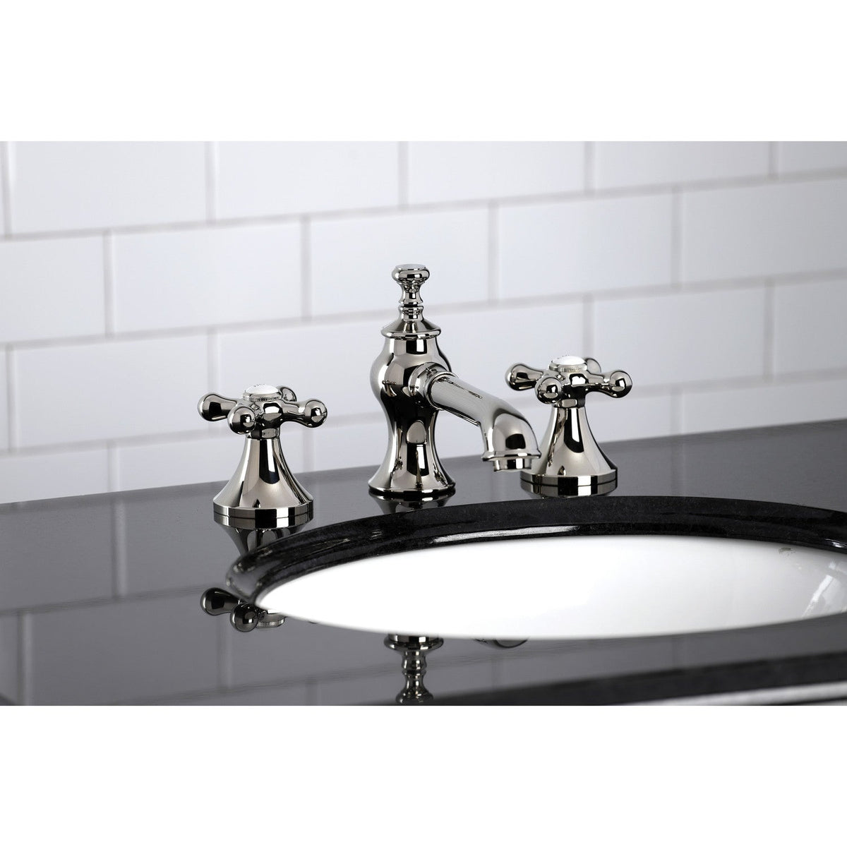 Vintage Widespread Bathroom Faucet with Brass Pop-Up in Polished Nickel