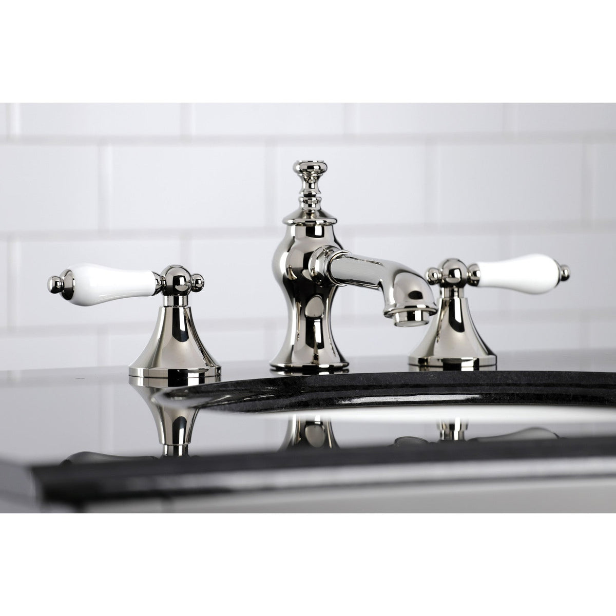 Vintage Widespread Bathroom Faucet with Brass Pop-Up in Polished Nickel