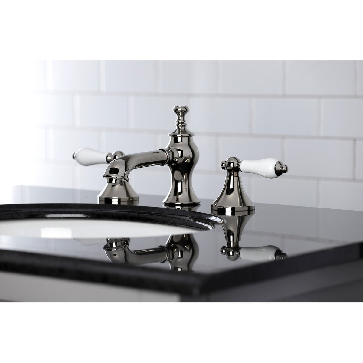 Vintage Widespread Bathroom Faucet with Brass Pop-Up in Polished Nickel