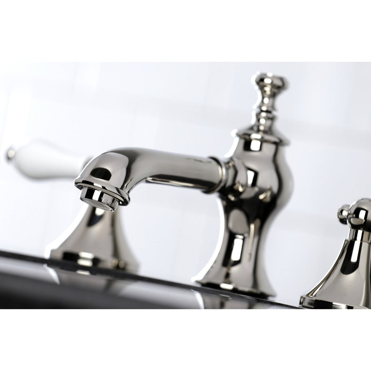 Vintage Widespread Bathroom Faucet with Brass Pop-Up in Polished Nickel