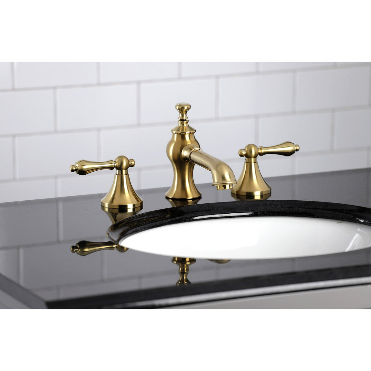 Vintage Widespread Bathroom Faucet with Brass Pop-Up in Brushed Brass