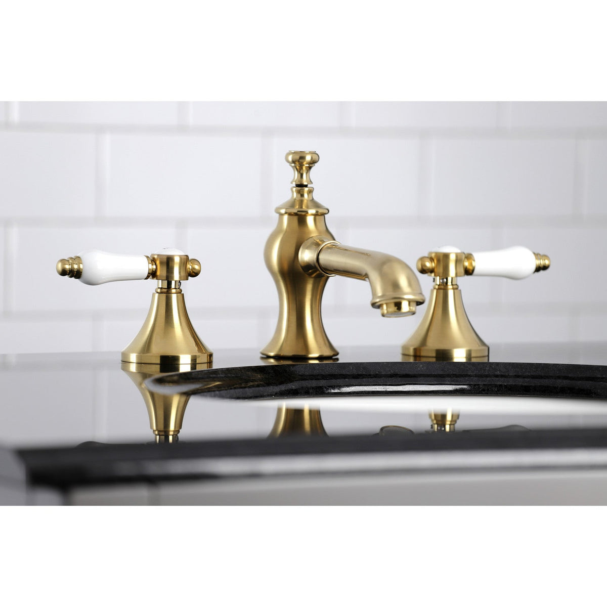 Bel-Air Widespread Bathroom Faucet with Brass Pop-Up in Brushed Brass