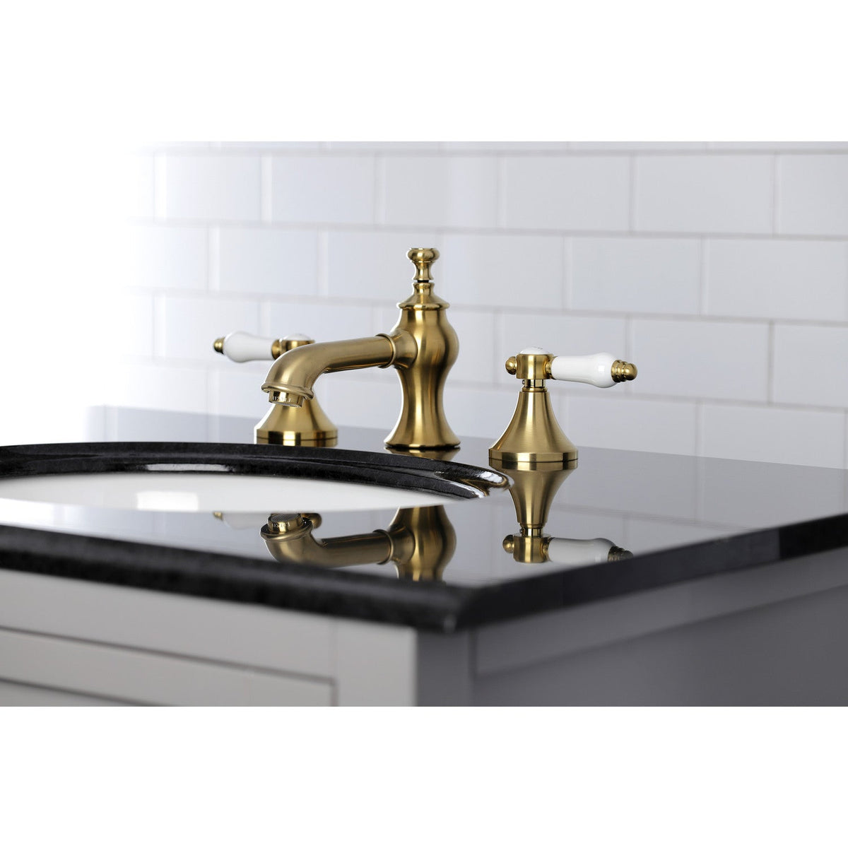 Bel-Air Widespread Bathroom Faucet with Brass Pop-Up in Brushed Brass
