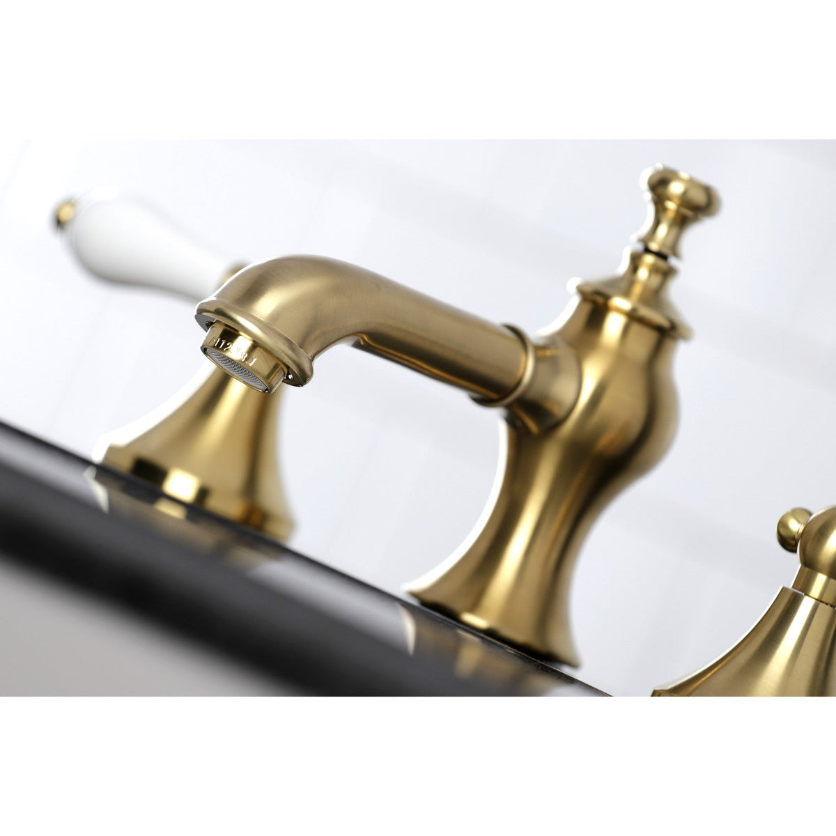 Vintage Widespread Bathroom Faucet with Brass Pop-Up in Brushed Brass