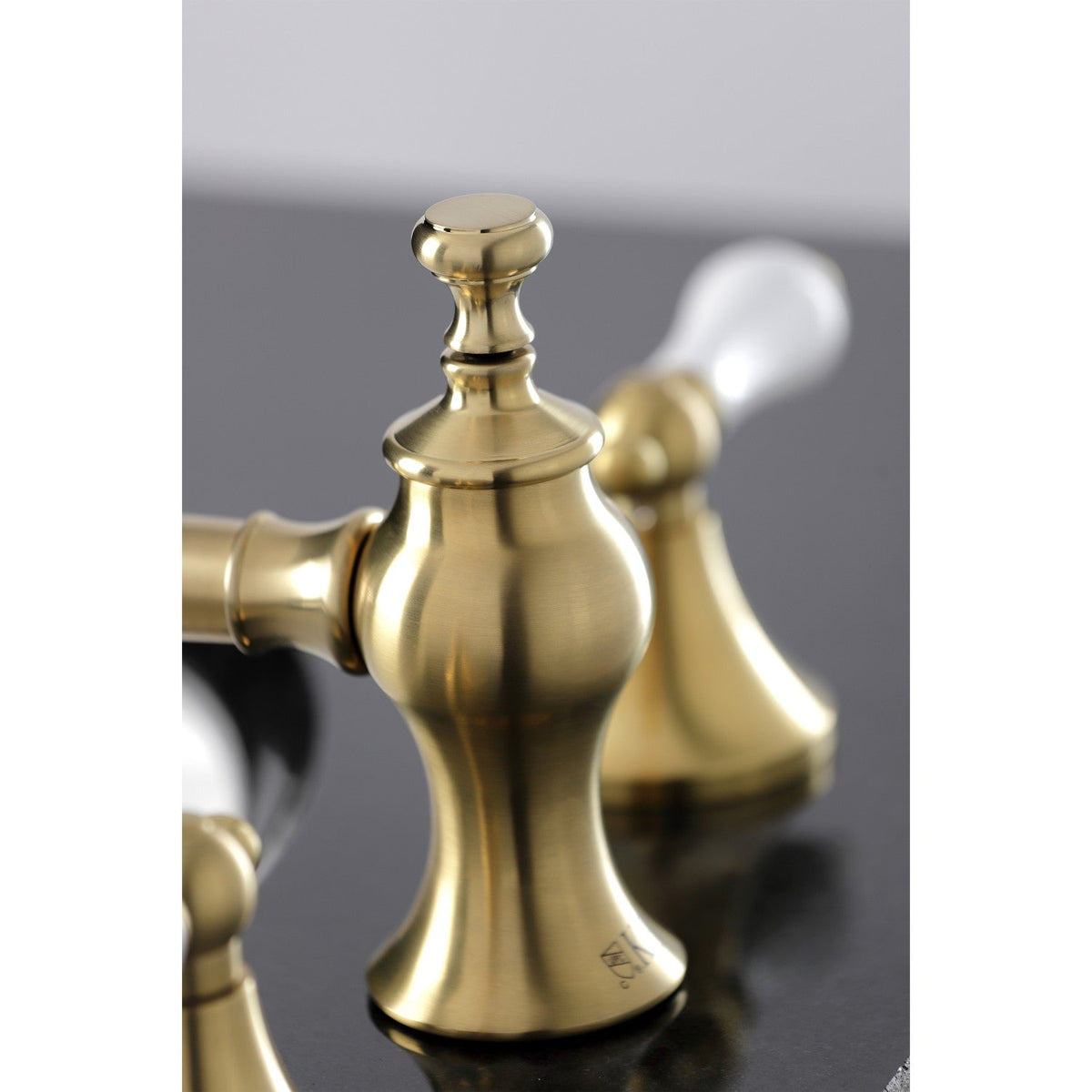 Vintage Widespread Bathroom Faucet with Brass Pop-Up in Brushed Brass