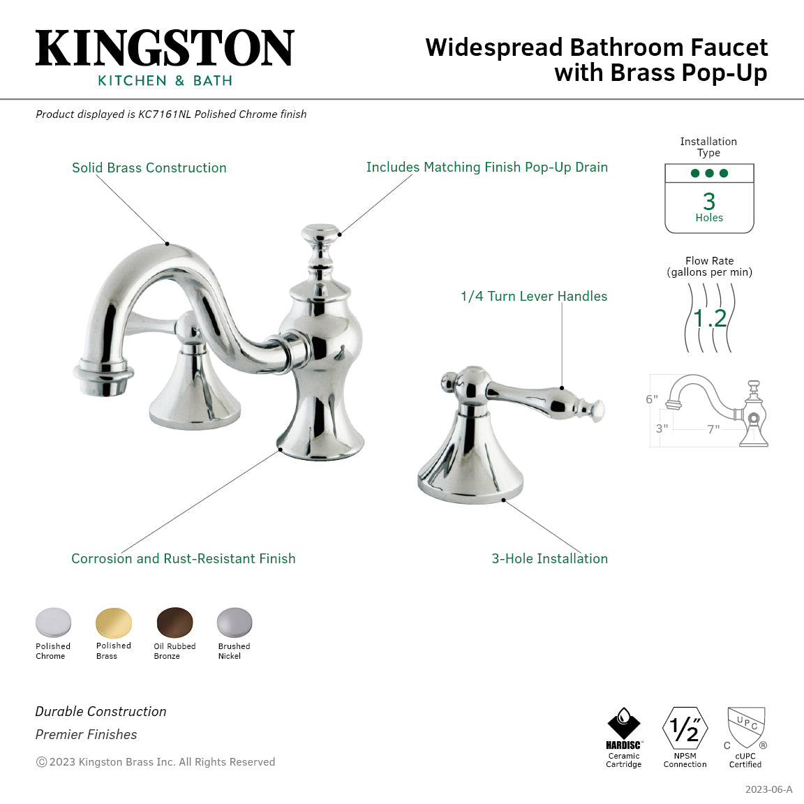 Naples Widespread Bathroom Faucet with Brass Pop-Up in Polished Brass