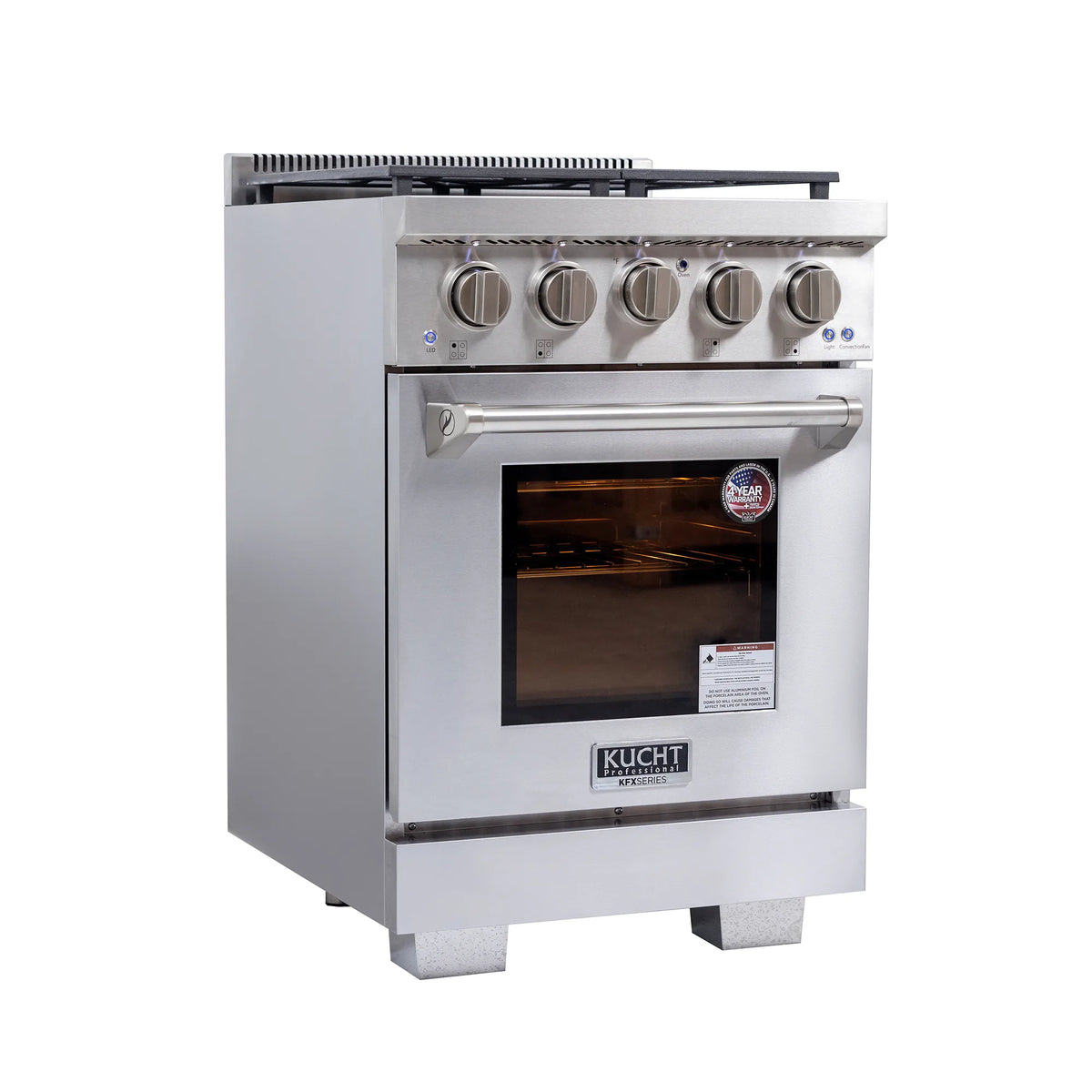Stainless steel freestanding gas range with knob control panel and oven window
