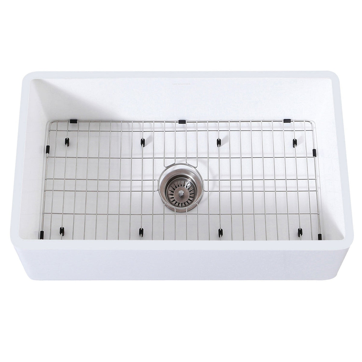 Gourmetier 33" x 18" Farmhouse Kitchen Sink with Strainer and Grid in Matte White/Brushed