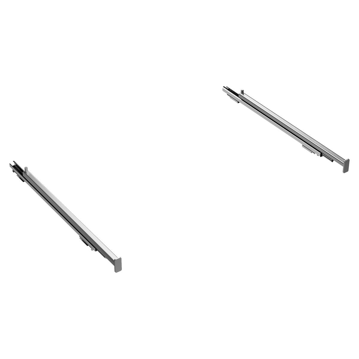 Two chrome oven rack rails with end tabs and guide slots