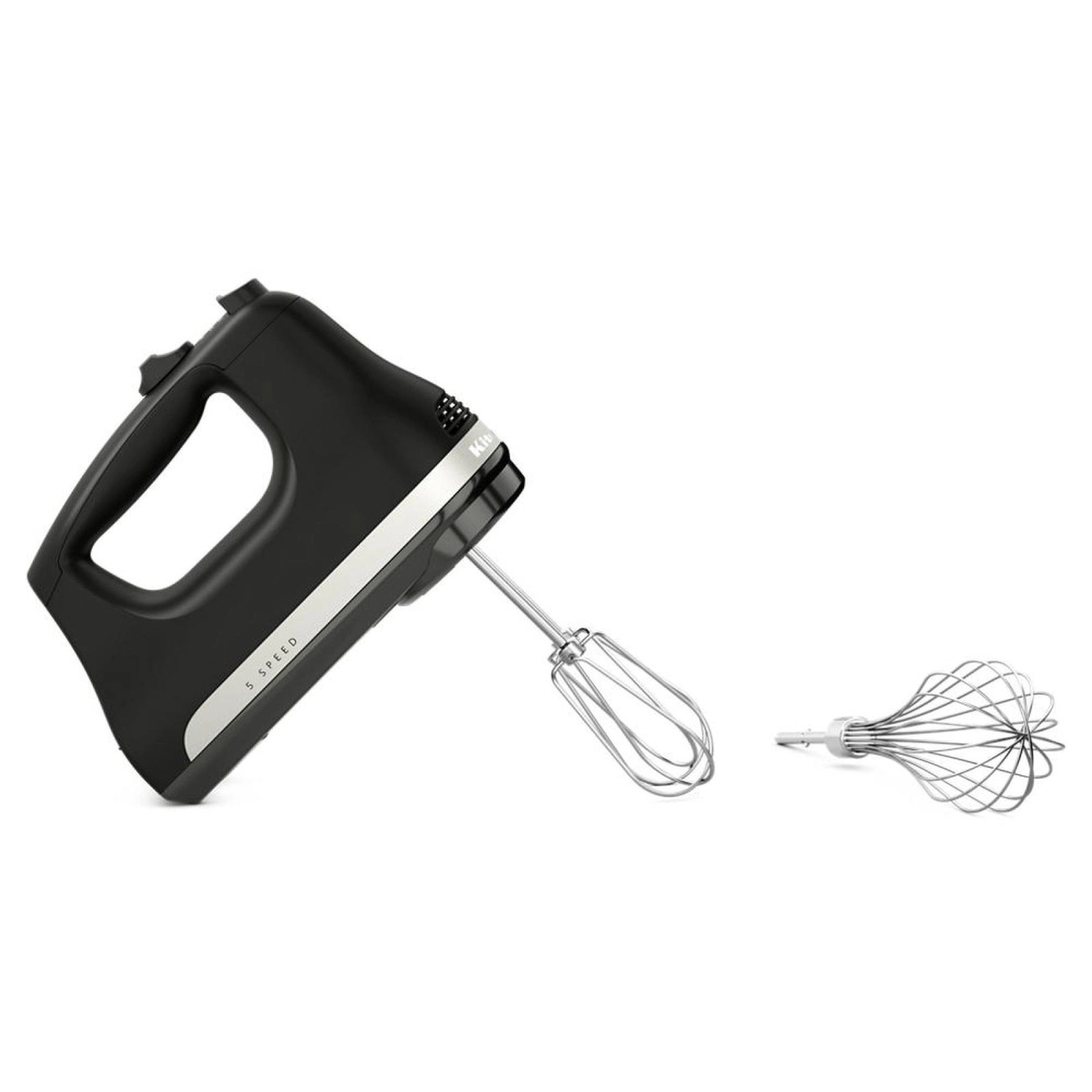 Black matte hand mixer with included whisk beaters