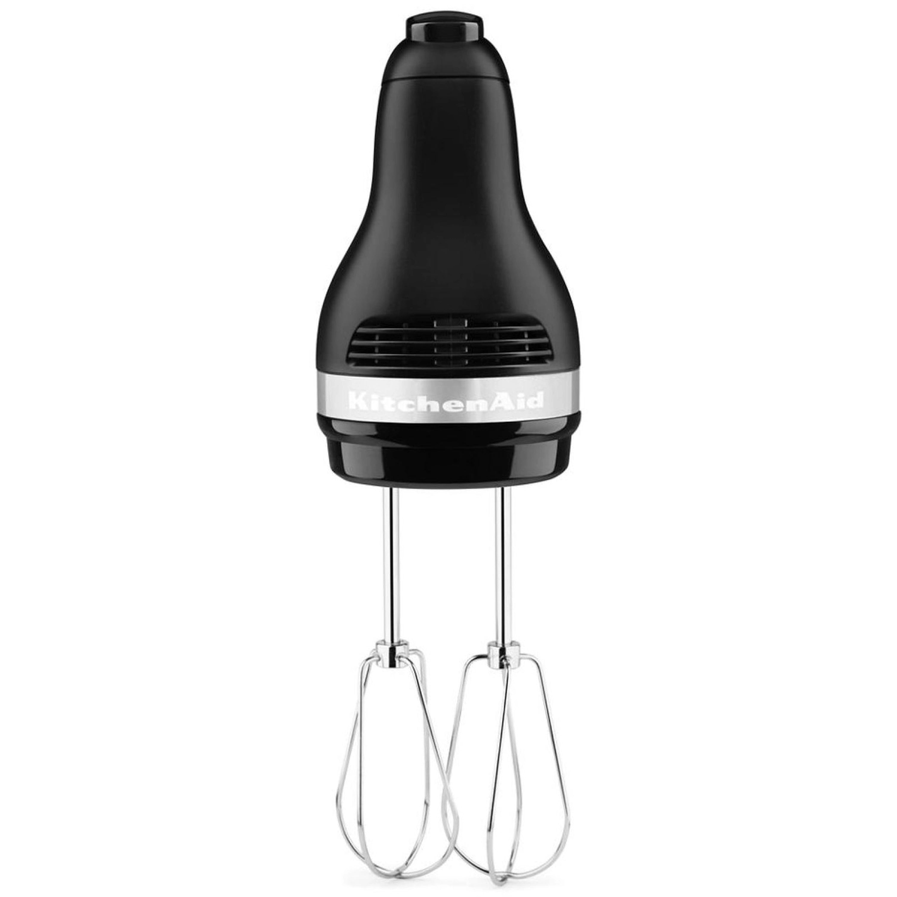 Black matte hand mixer with whisk beaters attached