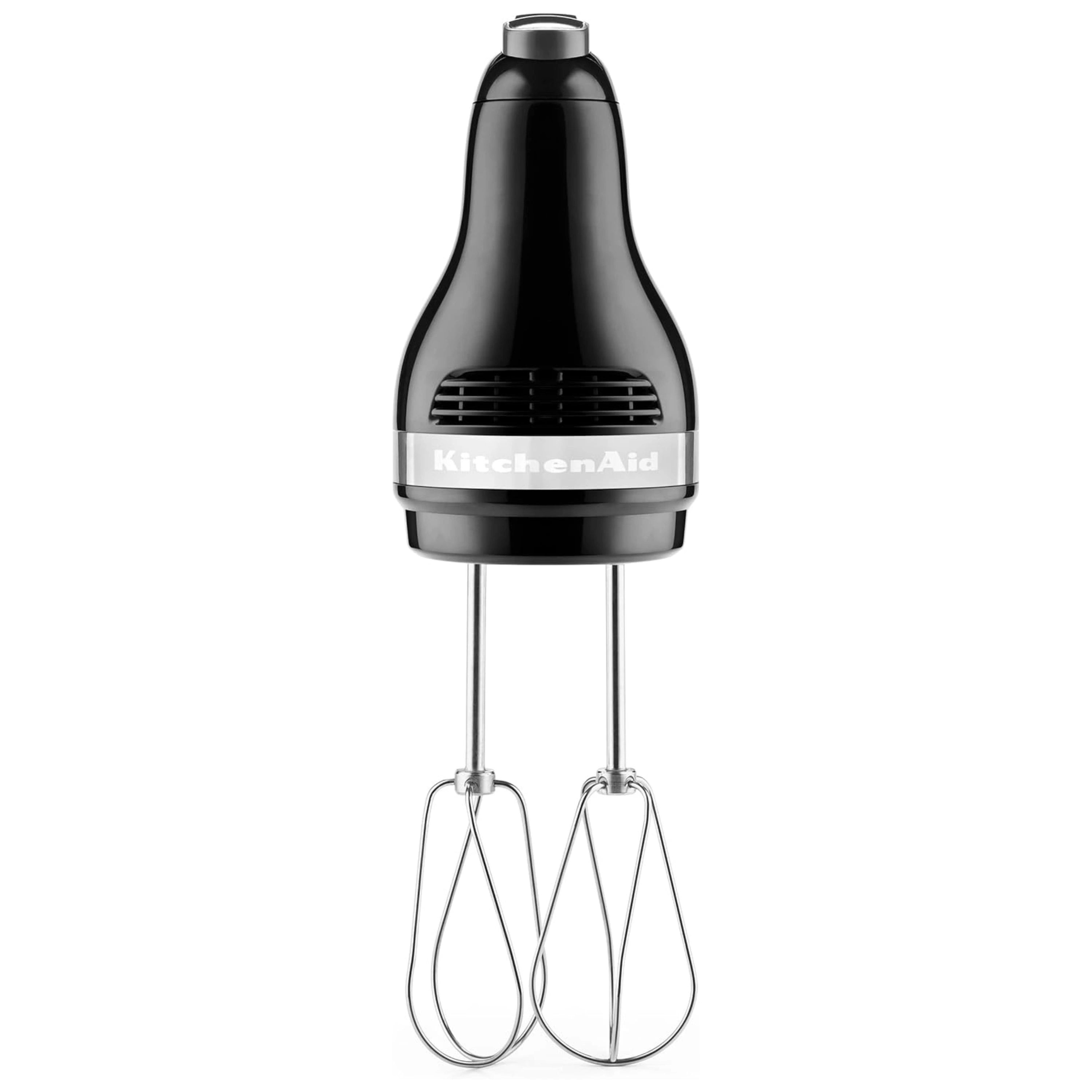 KitchenAid onyx black hand mixer head with two wire beaters and speed vents