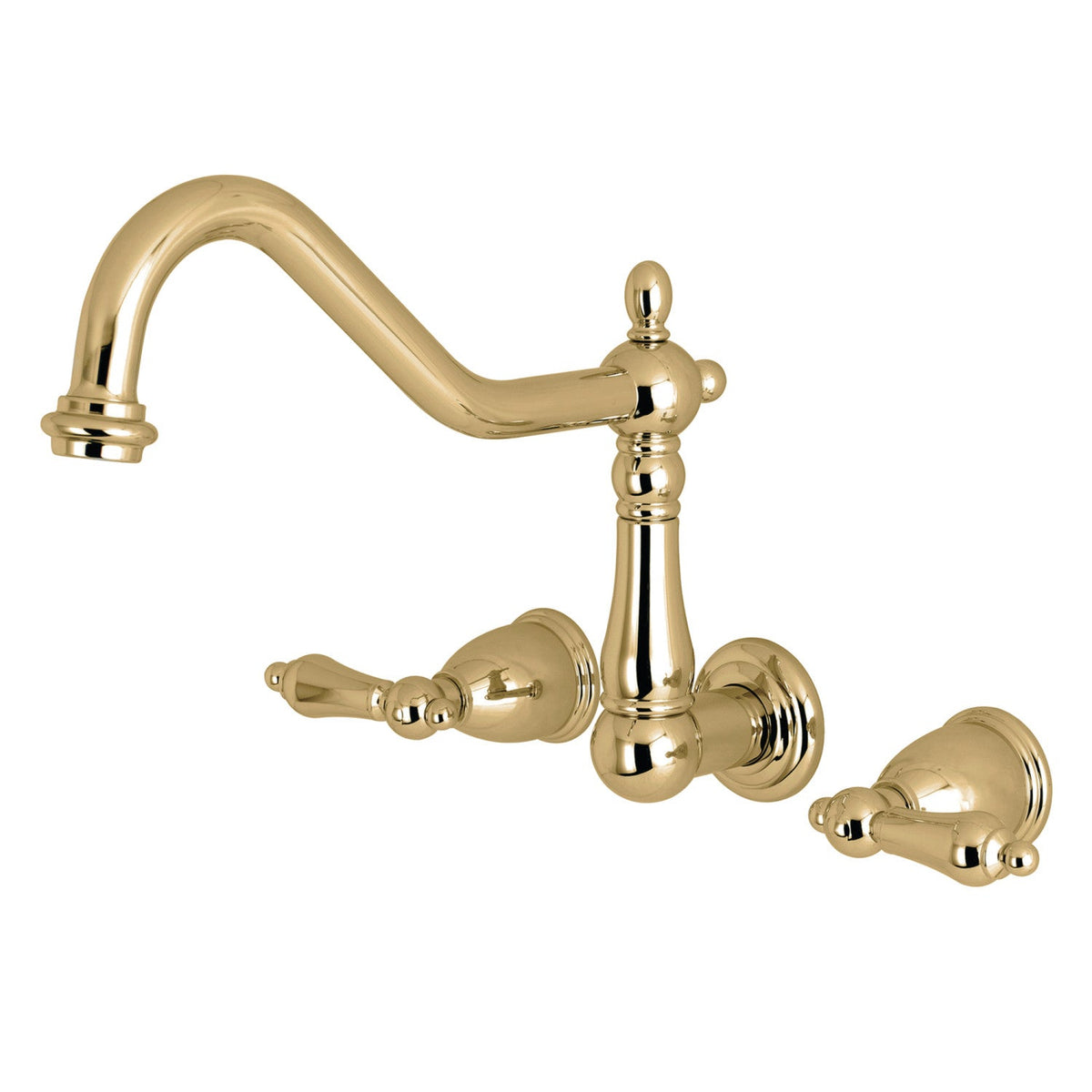 Heritage Two-Handle Wall Mount Roman Tub Faucet in Polished Brass