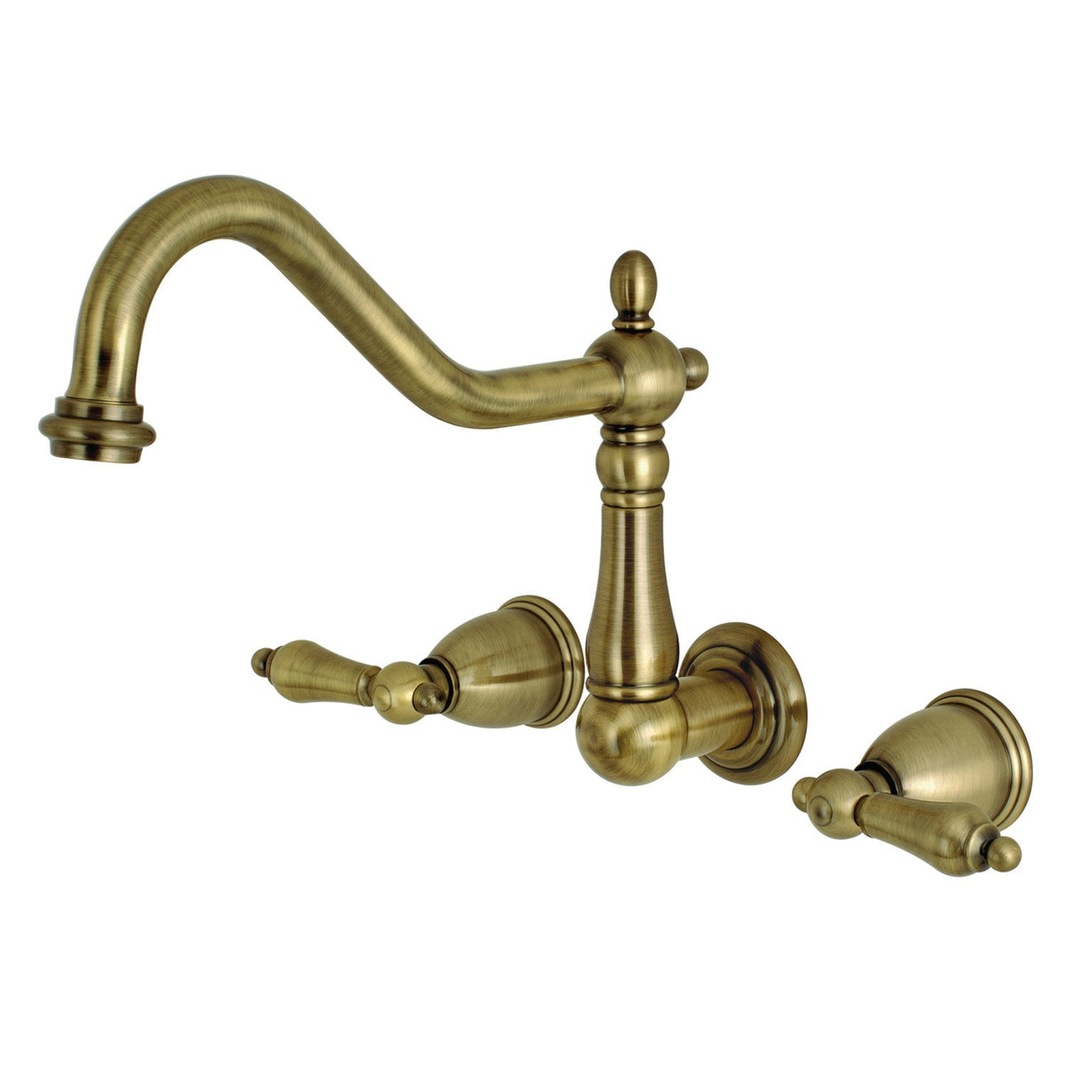 Heritage Two-Handle Wall Mount Roman Tub Faucet in Antique Brass