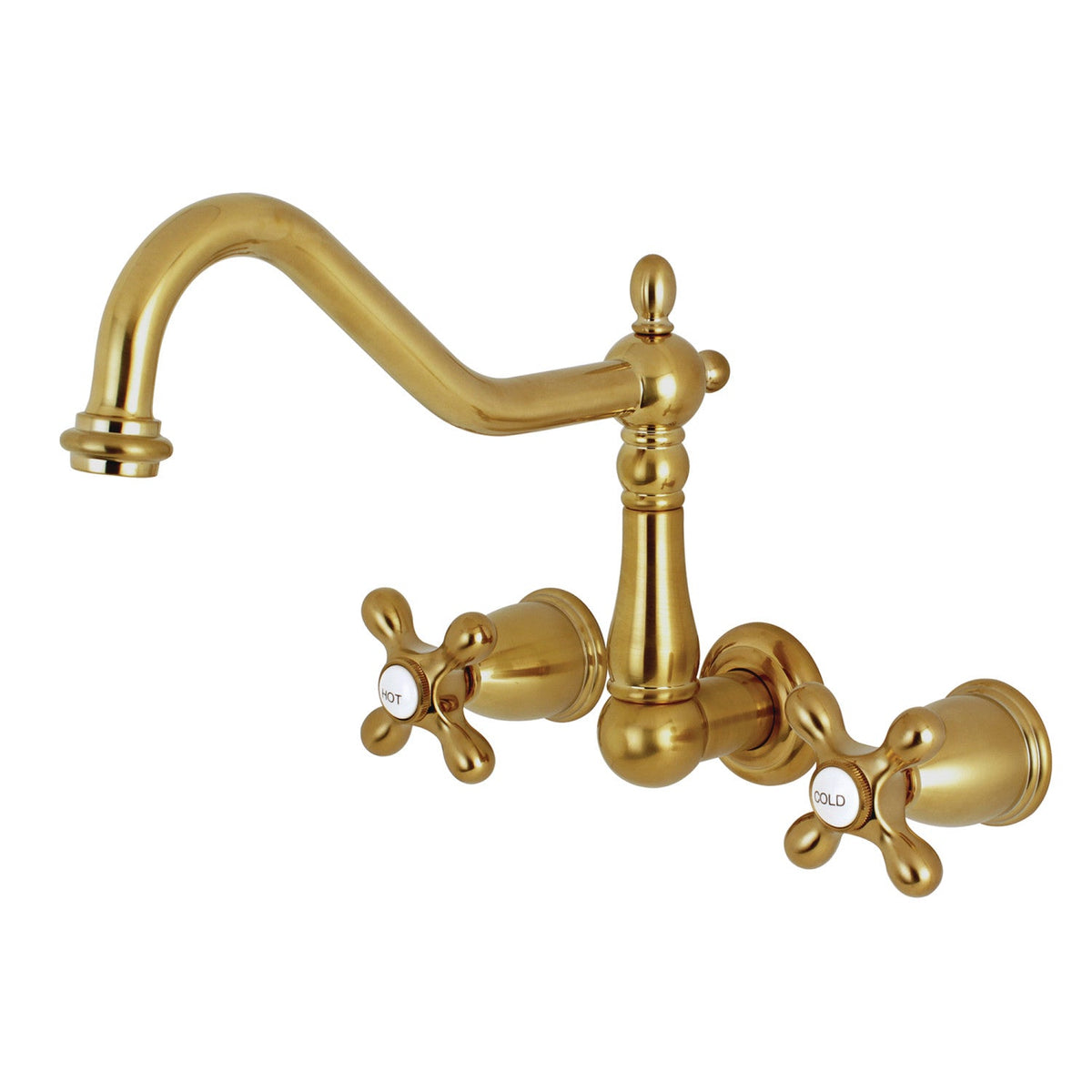 Heritage Two-Handle Wall Mount Roman Tub Faucet in Brushed Brass