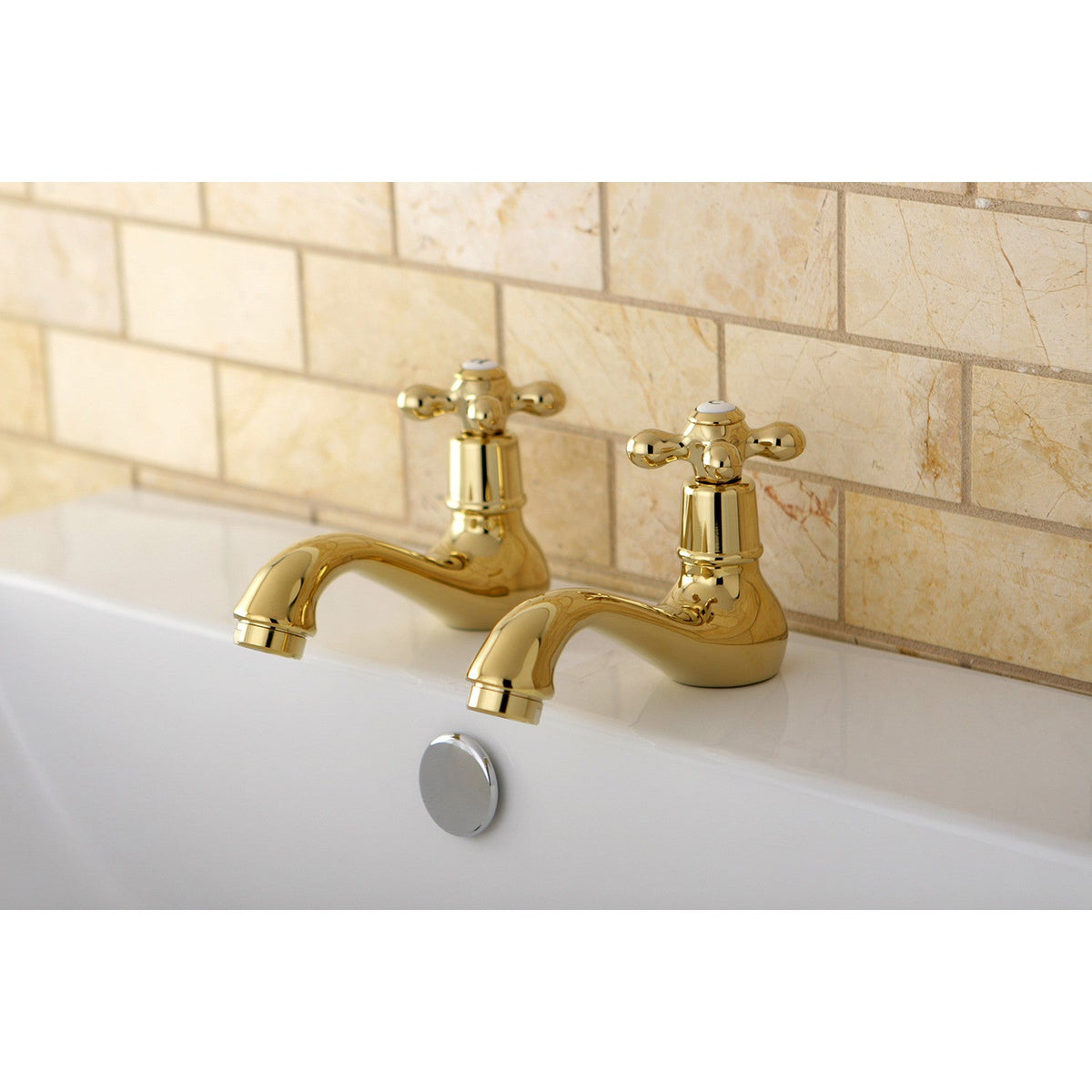 Heritage Basin Tap Faucet with Metal Cross Handle in Polished Brass