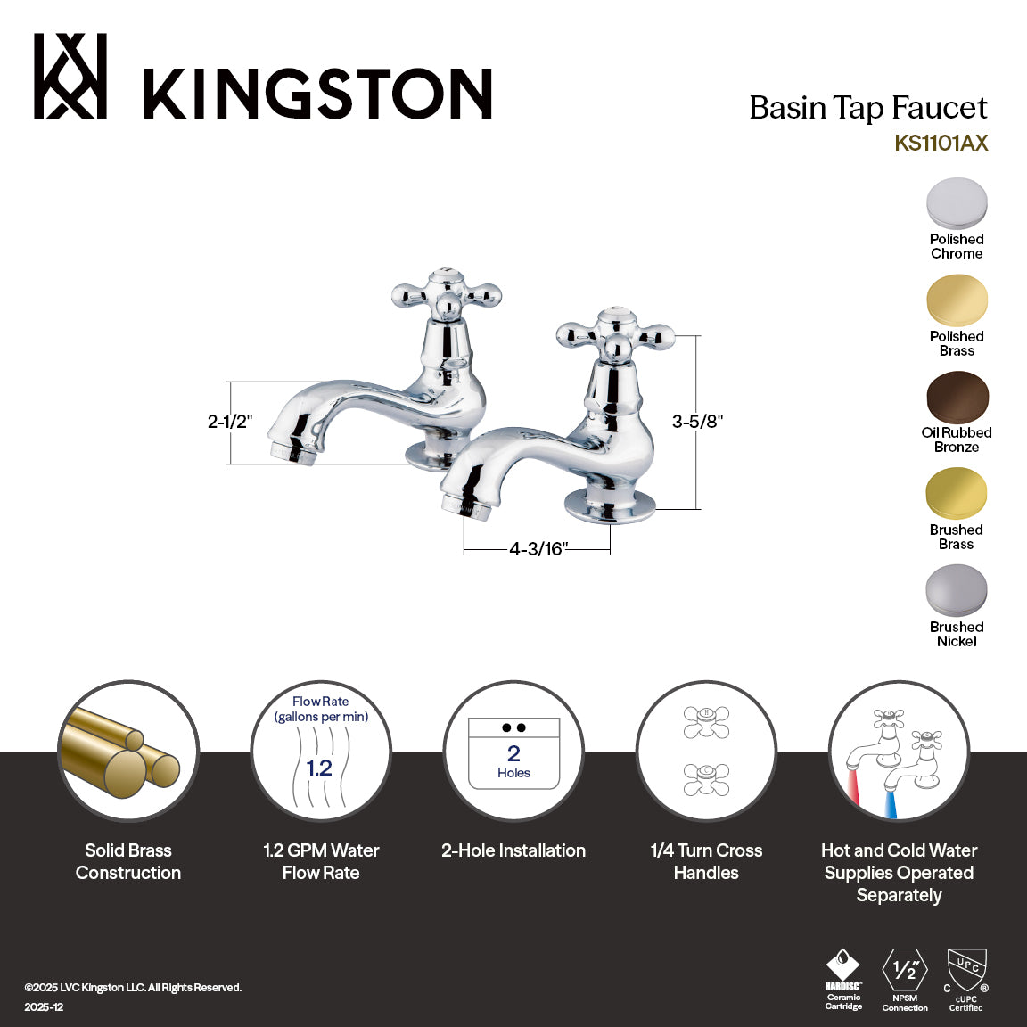 Heritage Basin Tap Faucet with Metal Cross Handle in Brushed Brass