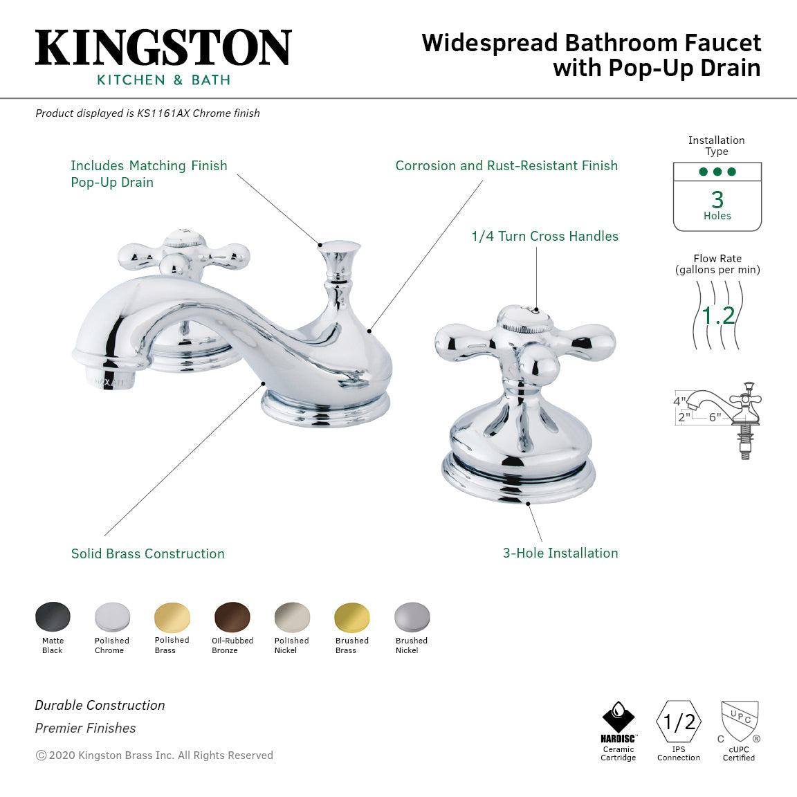 Heritage Widespread Bathroom Faucet with Brass Pop-Up in Polished Nickel