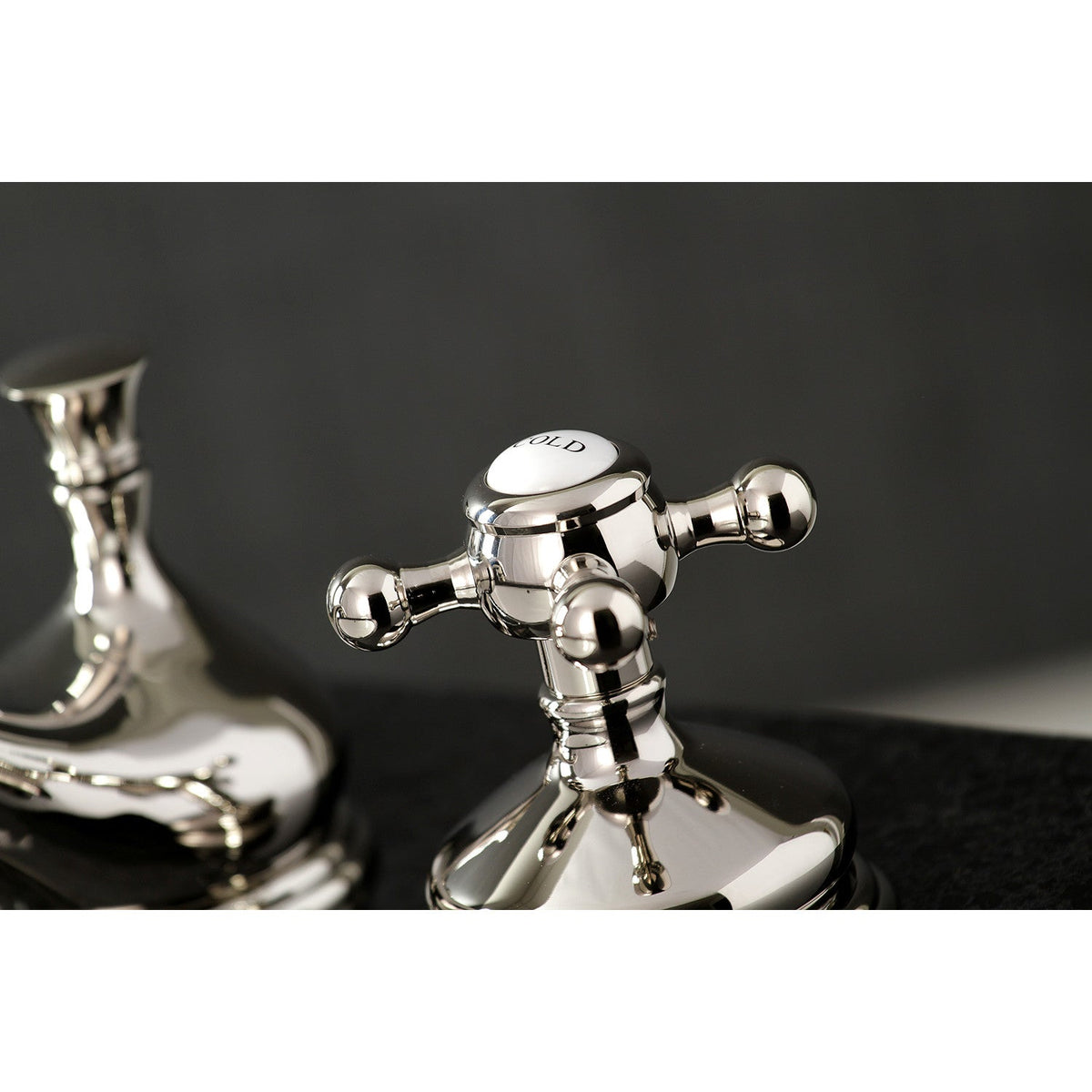 Vintage Widespread Bathroom Faucet with Brass Pop-Up in Polished Nickel
