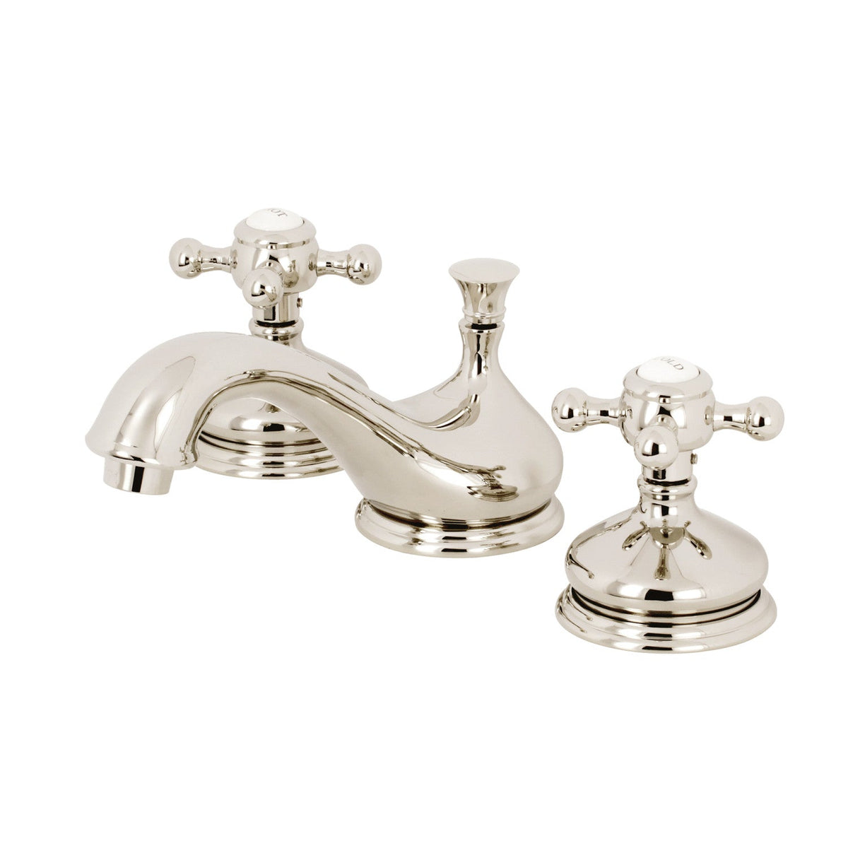 Vintage Widespread Bathroom Faucet with Brass Pop-Up in Polished Nickel