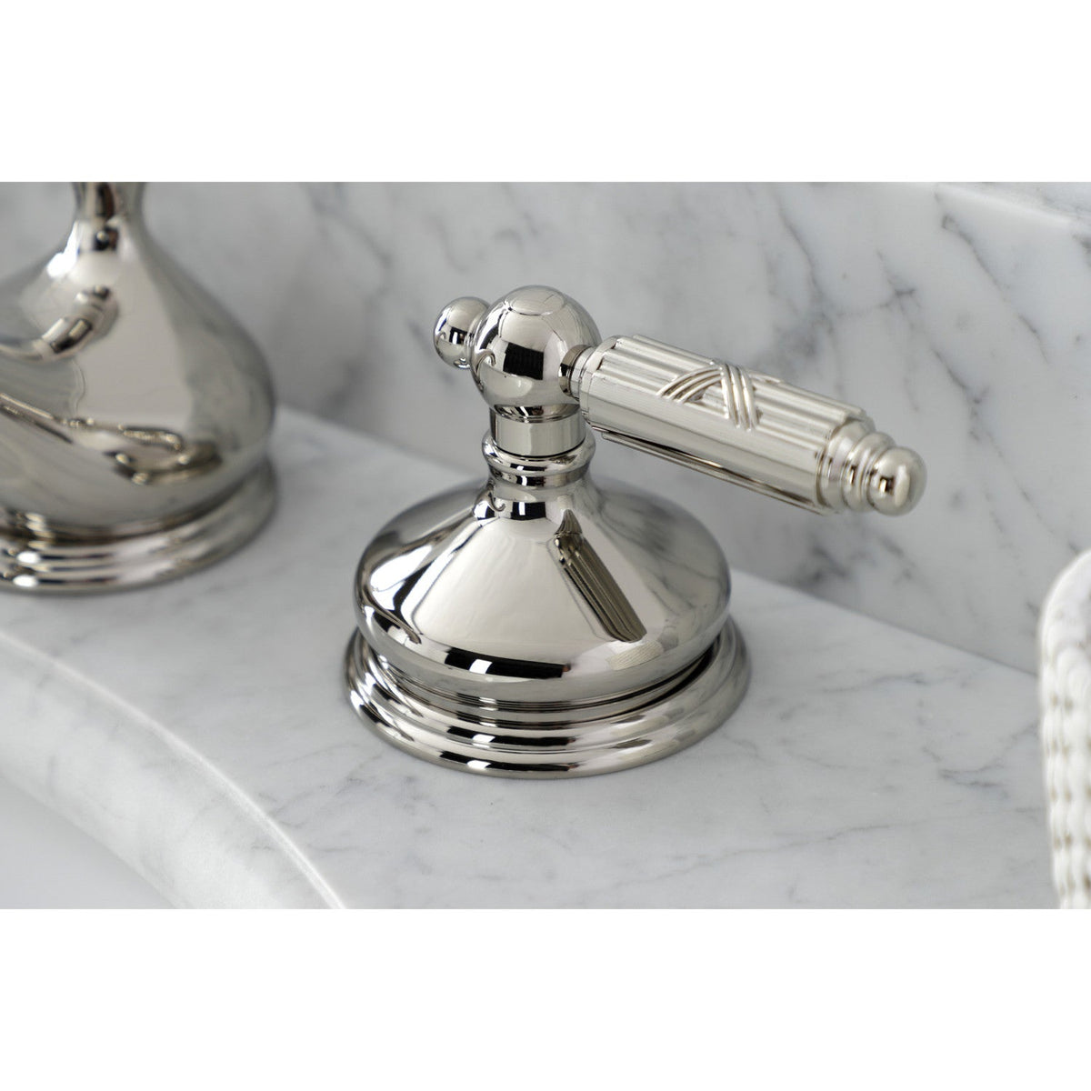 Georgian Widespread Bathroom Faucet with Brass Pop-Up in Polished Nickel