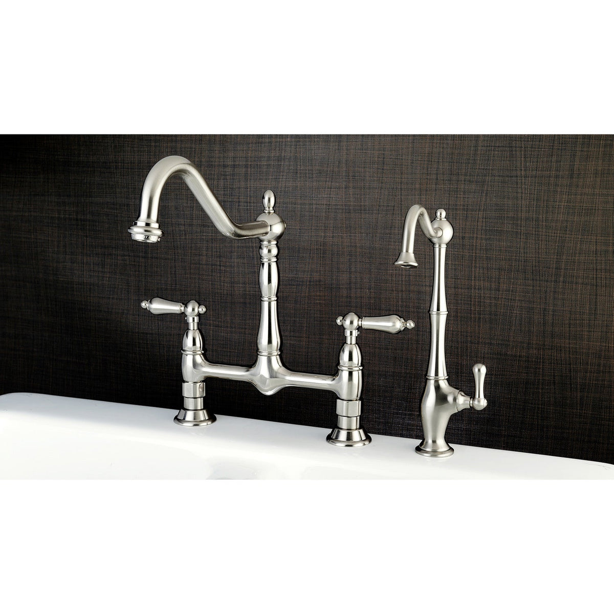 Heritage Bridge Kitchen Faucet in Brushed Nickel