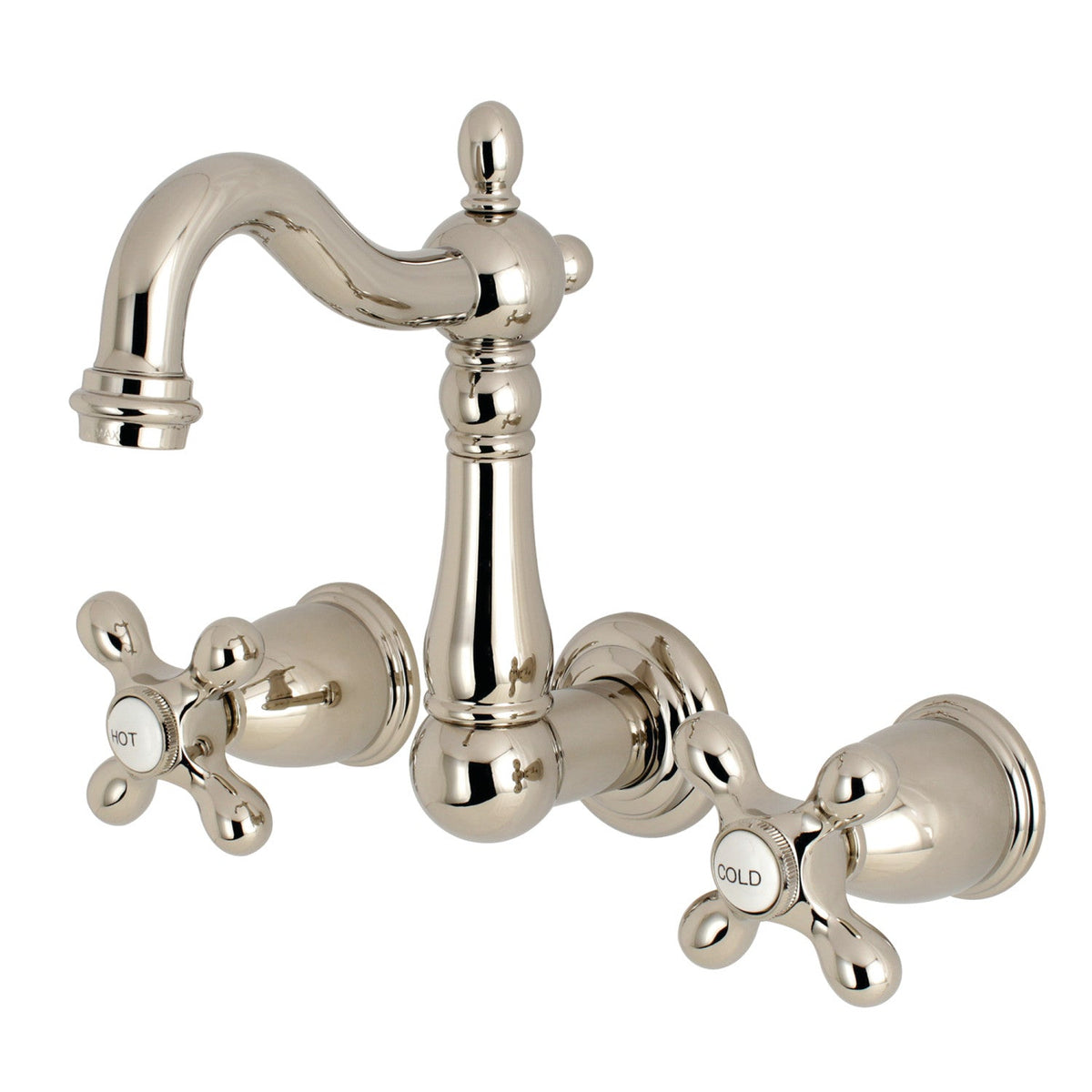 Heritage Double-Handle Wall Mount Bathroom Faucet in Polished Nickel