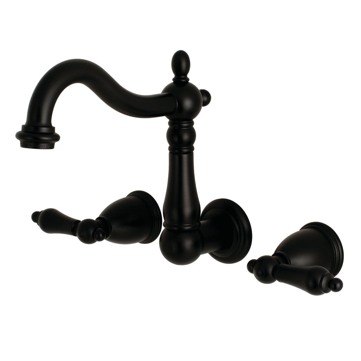 Heritage Double-Handle Wall Mount Bathroom Faucet in Matte Black
