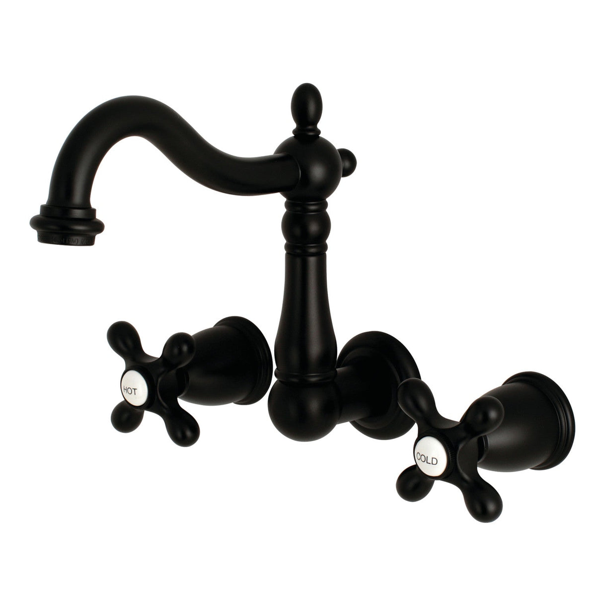 Heritage Double-Handle Wall Mount Bathroom Faucet in Matte Black